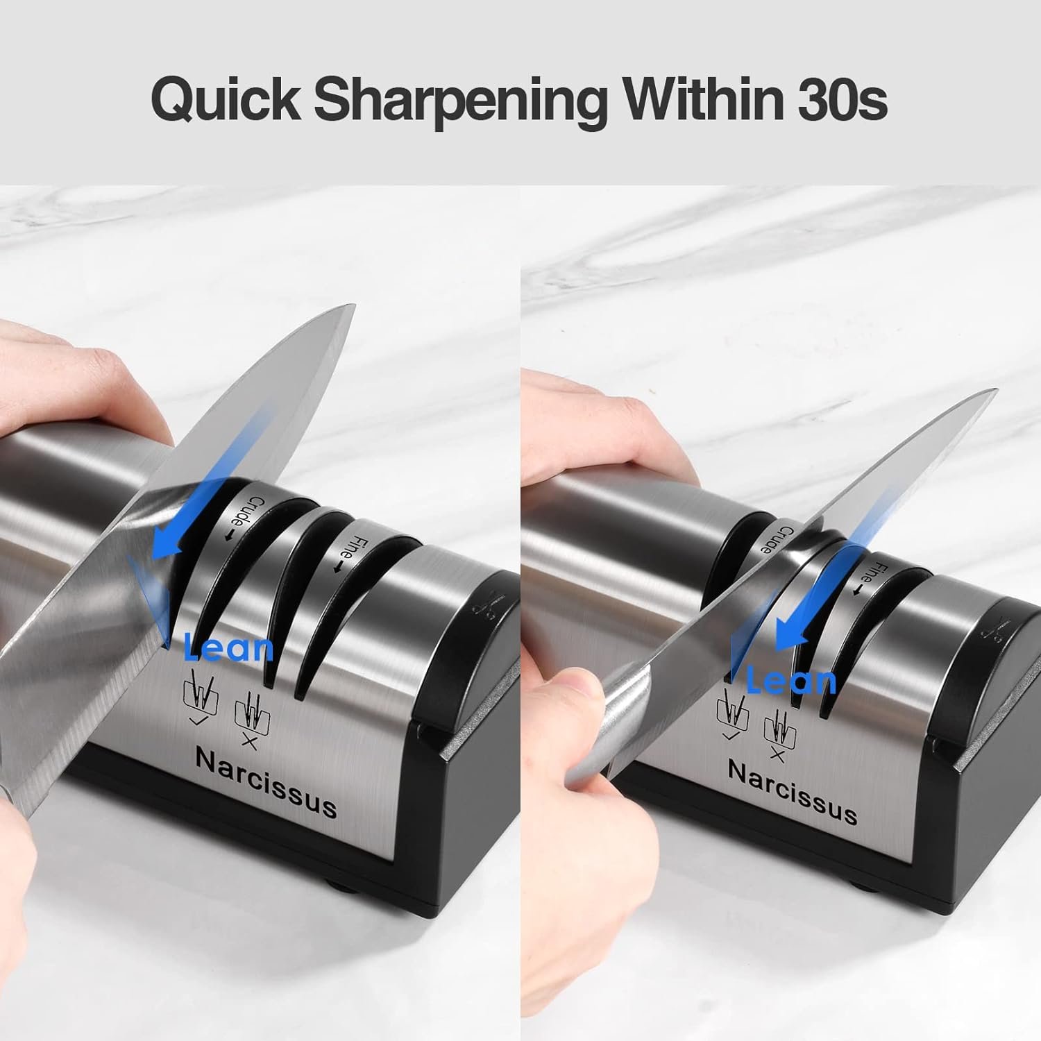 Narcissus Knife Sharpener, Professional 2 Stage Electric Knife Sharpener for Quick Sharpening & Polishing, with Scissors Sharpener and Metal Dust Collection Box, Stainless Steel, Silver - Image 5