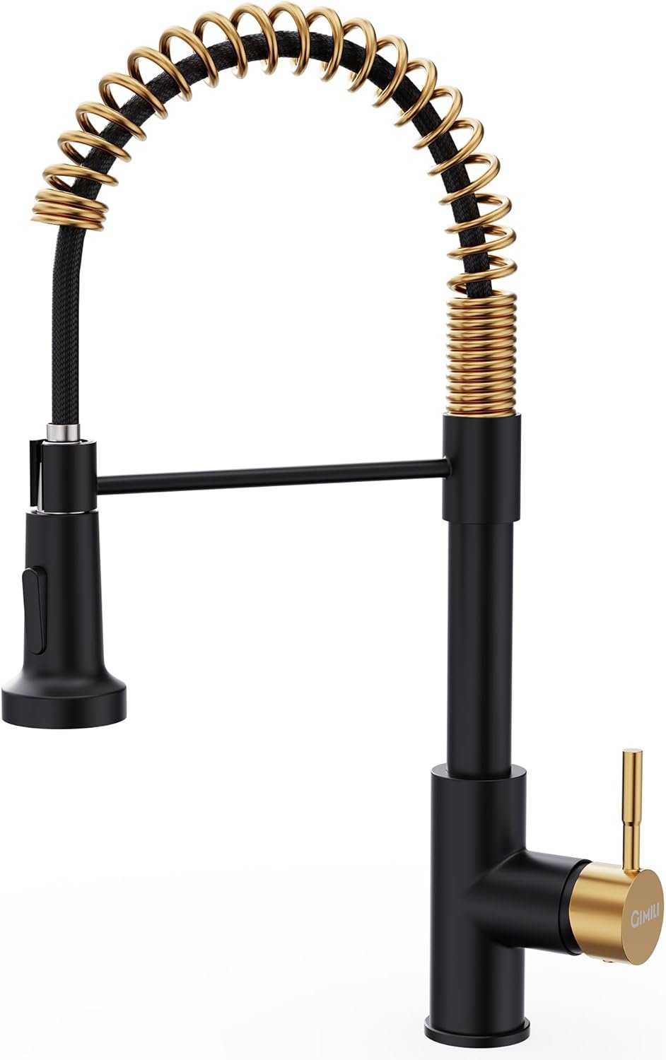 GIMILI Black and Gold Kitchen Faucet with Pull Down Sprayer, Single Handle Spring Kitchen Faucet, RV Farmhouse Utility Bar Laundry Faucet for Kitchen Sink - Image 2