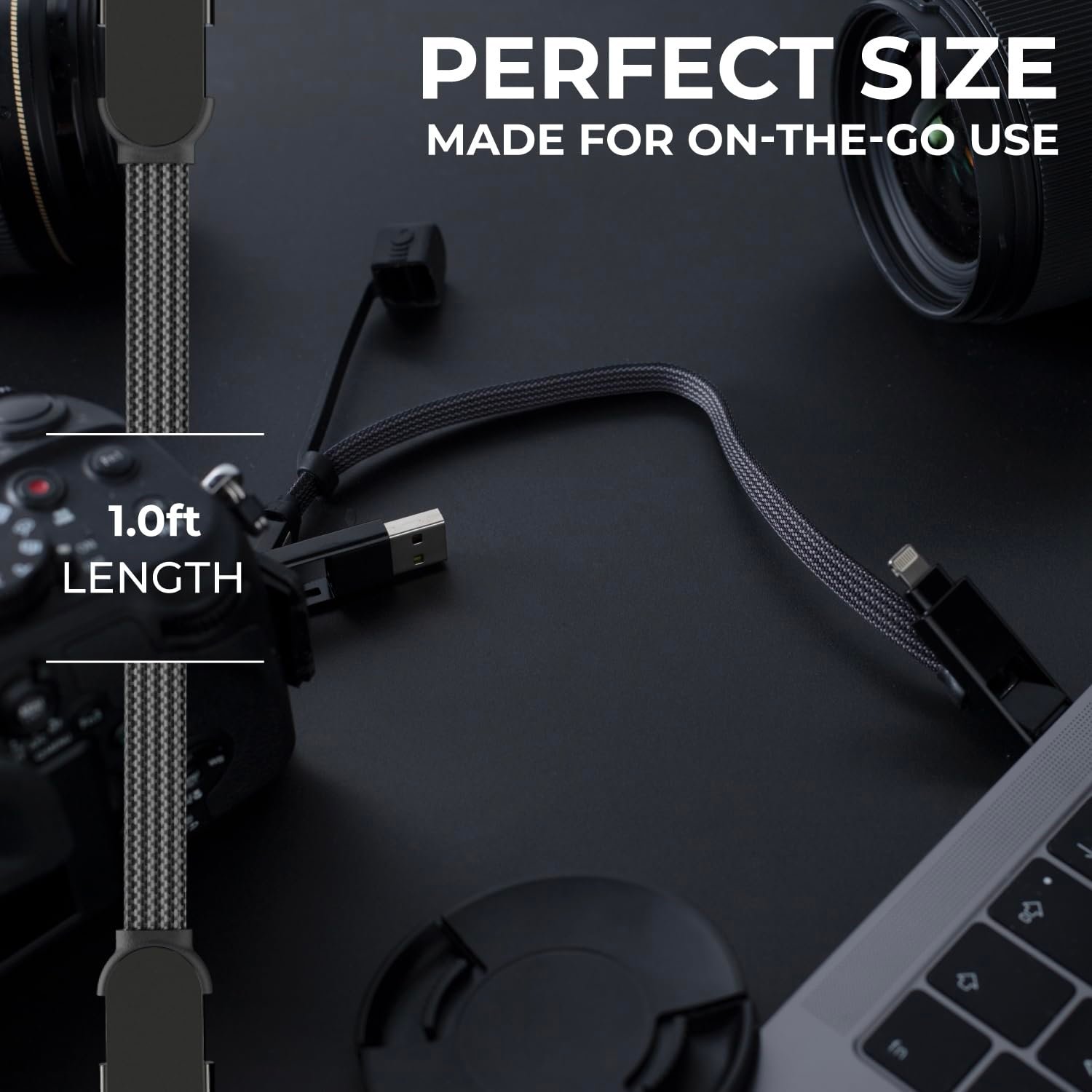 Rolling Square inCharge XL 6-in-1 Multi Charging Cable, Portable USB and USB-C Cable with 100W Ultra-Fast Charging Power, 1 Ft/0.3m, Urban Black - Image 5