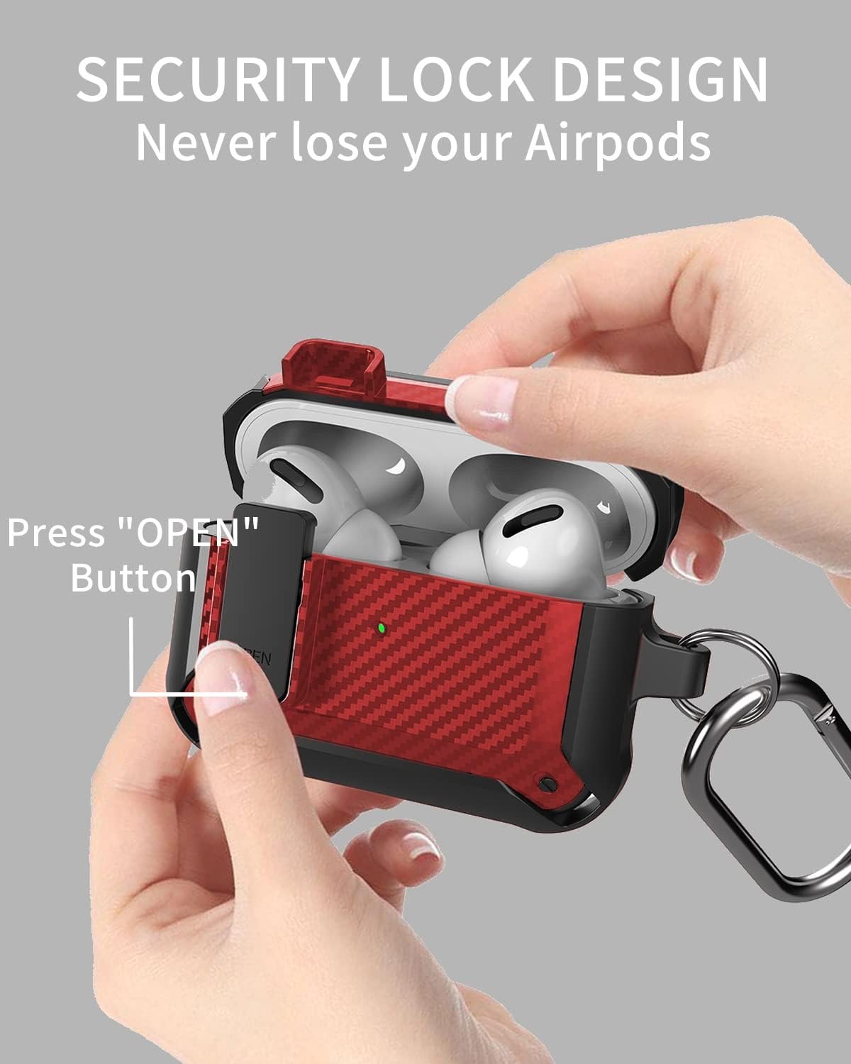 Olytop for Airpods Pro 2/1 Gen Case Cover with Lock Clip (2019/2022/2023), Rugged Locking Protective Case for Airpod Pro 2nd Generation Shockproof Armor Skin for Apple iPod Pro, Black/Red - Image 4