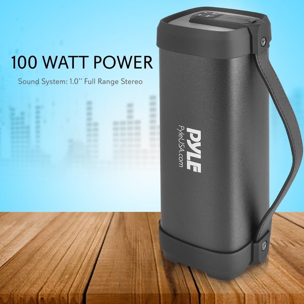 Pyle Wireless Portable Bluetooth Speaker- 100 Watt Power Rugged Compact Audio Sound Box Stereo System with Built-in Rechargeable Battery, 3.5mm AUX Input Jack,FM Radio,MP3 & USB Reader-PBMSQG5, Black - Image 4