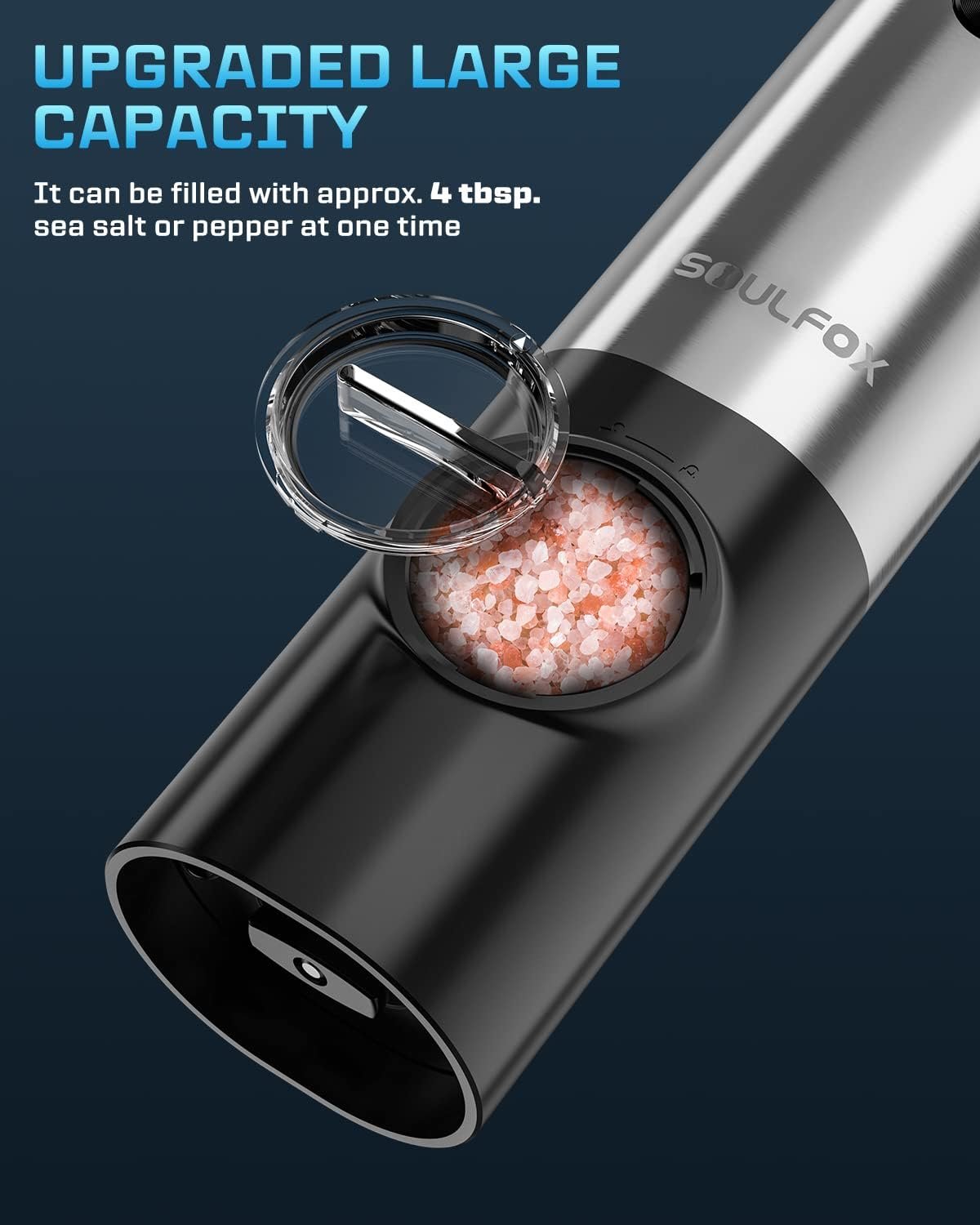 USB Rechargeable Electric Salt and Pepper Grinder Set - White Light, One Hand Operation, Adjustable Coarseness, Refillable - By SoulFox - Image 7