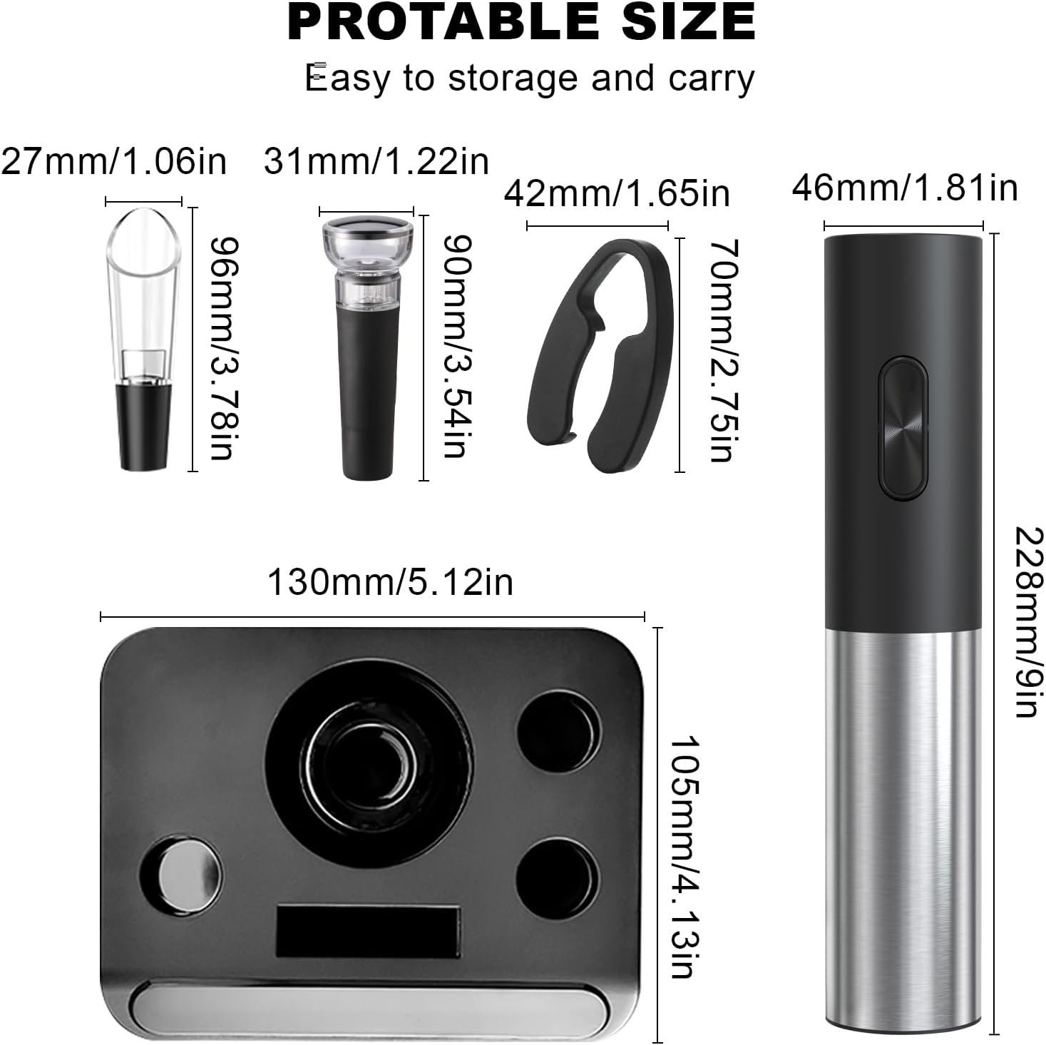 COKUNST Electric Wine Opener Set with Stand, Battery Operated Corkscrews Wine Bottle Openers with Foil Cutter, Wine Pourer, Vacuum Stoppers, Automatic Wine Opener Stainless Steel for Kitchen Party - Image 7