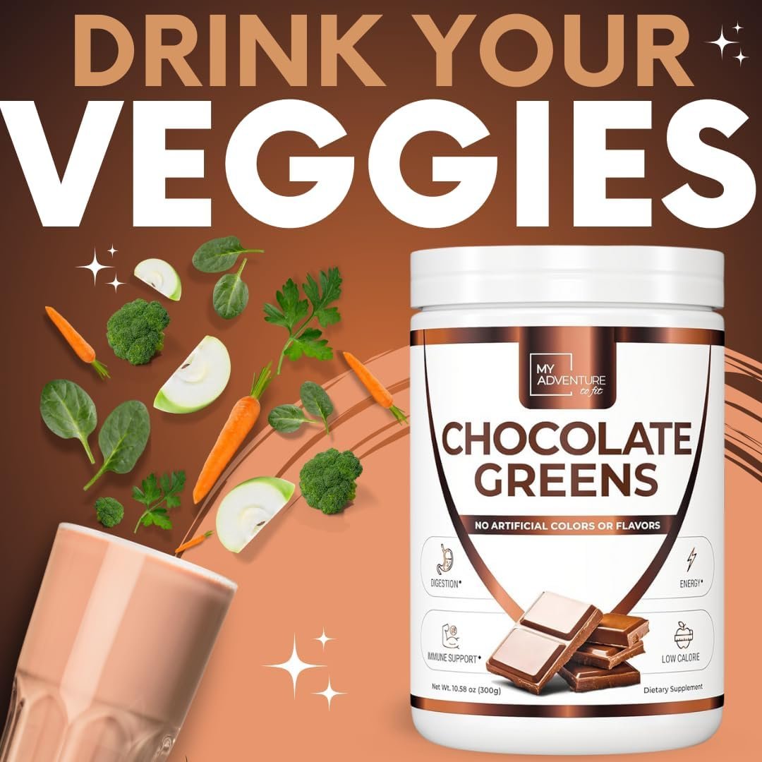 Chocolate Greens Superfood Powder - Gut Health - Mixes Easily with Milk, Coffee, Water - Reduce Bloat & Boost Immunity - Natural Energy from Veggies - Keto and Paleo Friendly Supplement - 60 Servings - Image 3