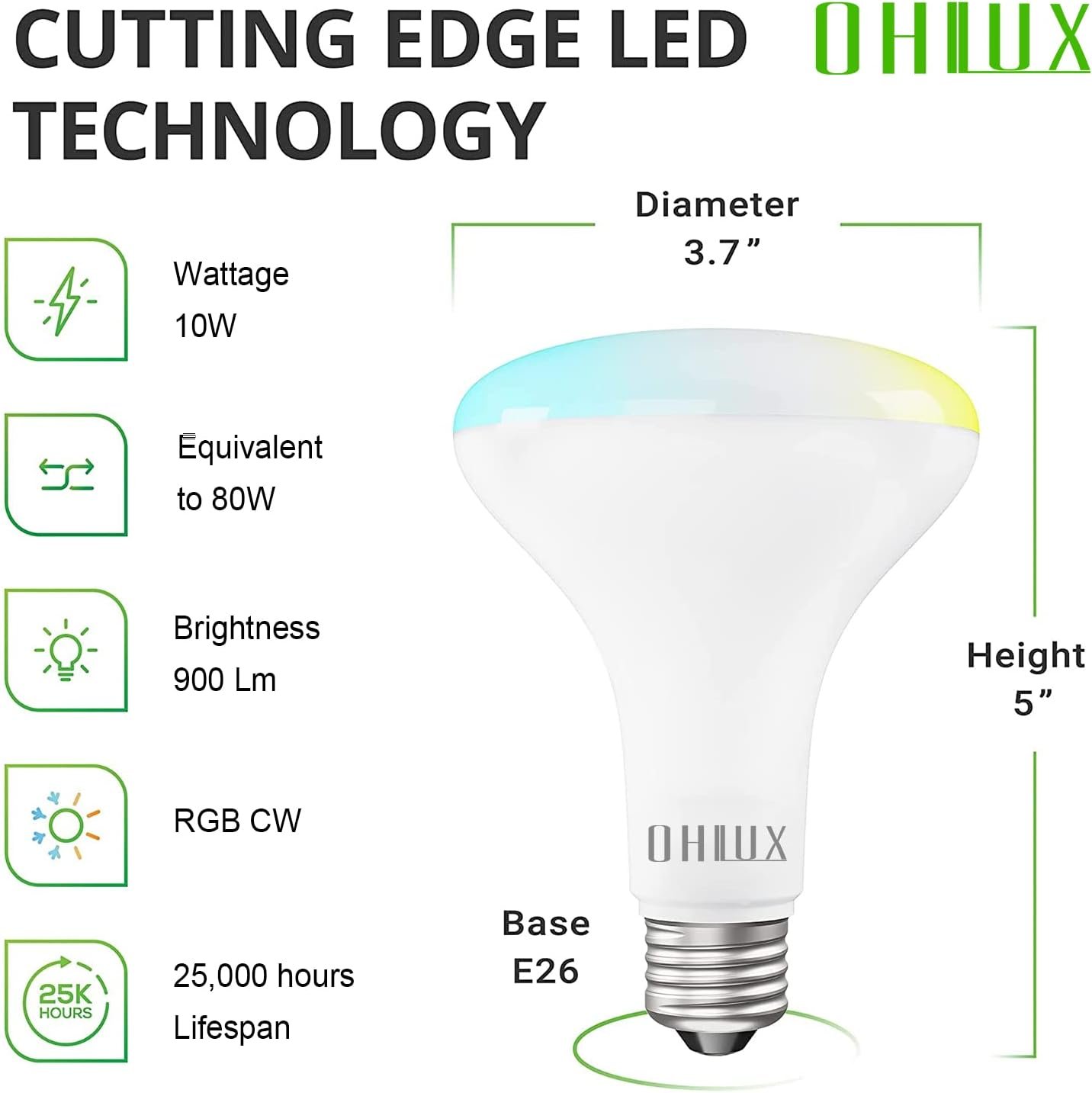 OHLUX Smart WiFi Flood Light Bulbs E26 Base 900Lumen (100W Equivalent),10W BR30 LED Bulb Compatible with Alexa, Google Home, Siri, 2700K-6500K Dimmable, Indoor use (No hub Required) - 8Pack - Image 3