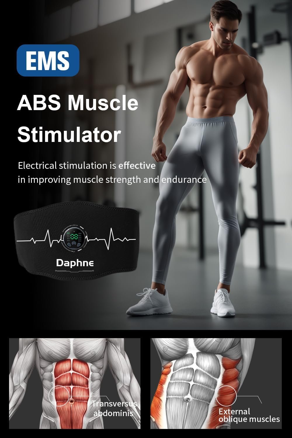 Daphne ABS Stimulator, Ab Stimulator Muscle Toner, Effective Muscle Stimulator for Abdomen, Arms, Legs, Home Office Abdominal Toning Belt, Fitness Workout Equipment for Men,Women White - Image 3