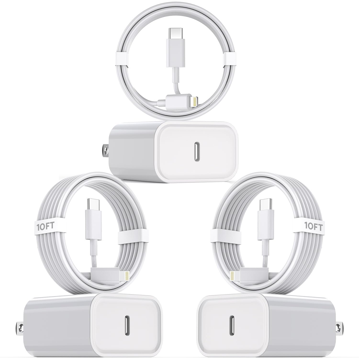 10Foot Fast iPhone Charging Cable,3-Pack Super Fast iPhone Charger USB C Charging Block Wall Charger PD Adapter with 10FT Type C to Lightning Cable Cord for iPhone 14/13/12/11Pro Max/XS Max/XS/XR/8/SE - Image 2