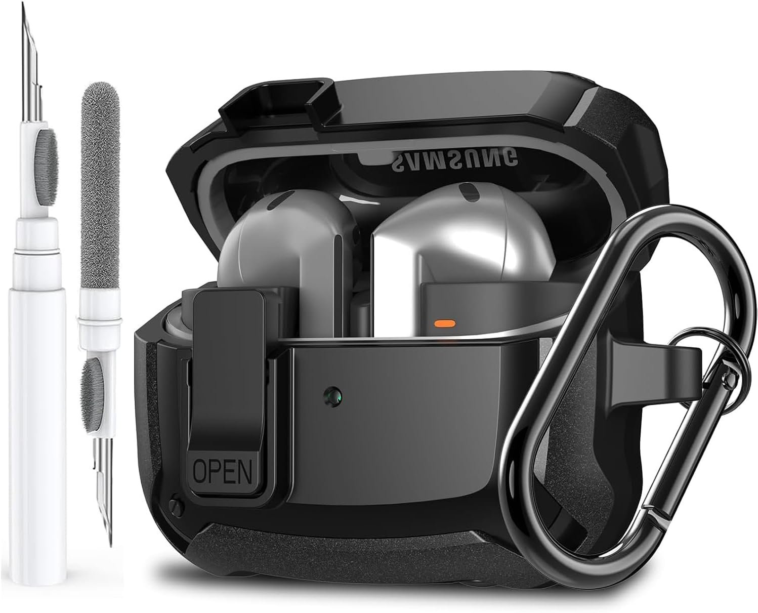 Galaxy Buds 3 Pro/Buds 3 Case Cover 2024 with Secure Lock Clip, Rugged Armor Shockproof Samsung Galaxy Buds 3/3 Pro Protective Hard Cover Shell with Carabiner&Cleaner kit for Men Women, Black - Image 10