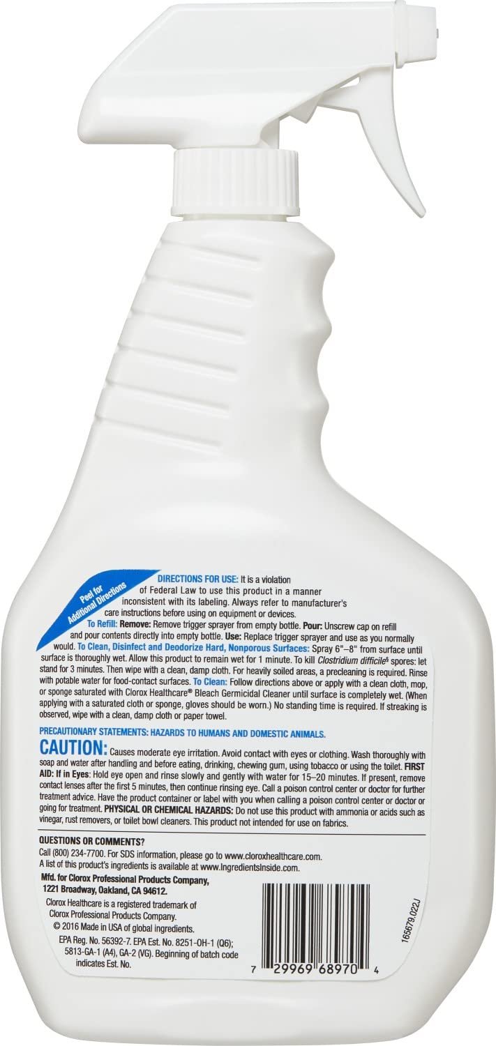 Clorox Healthcare Bleach Germicidal Cleaner Spray, 32 FL Oz (Package May Vary) - Image 5