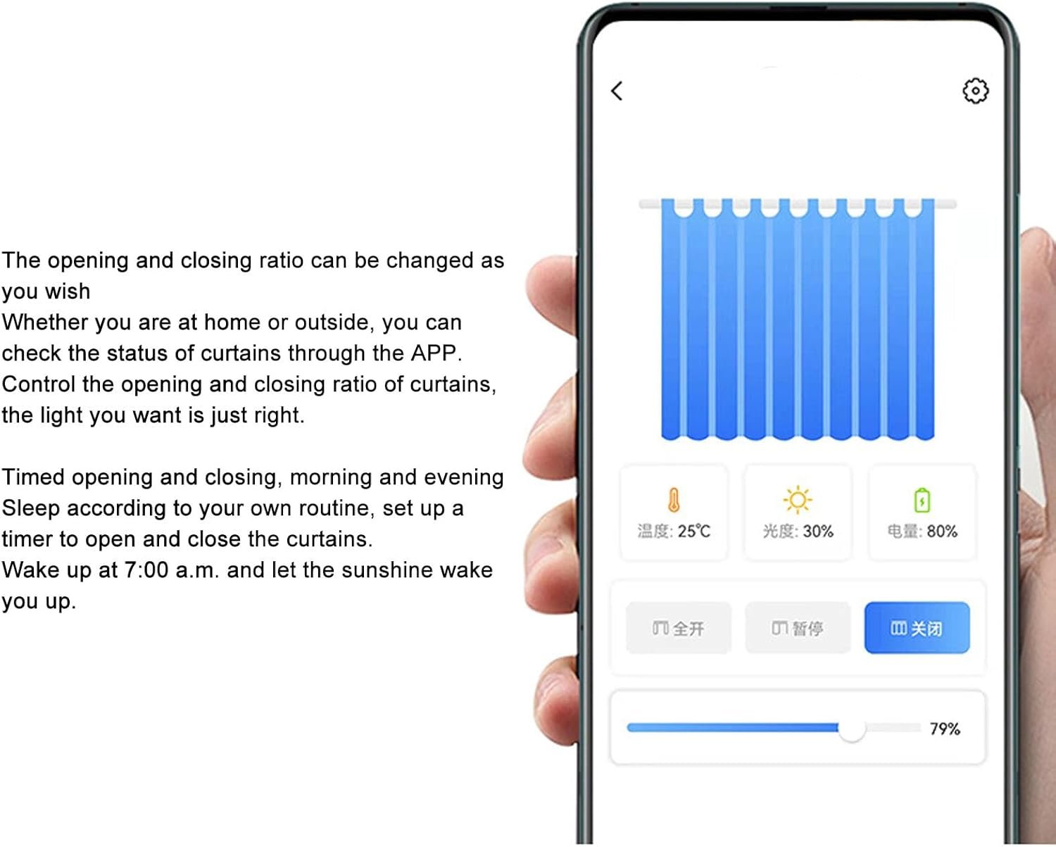 Smart Curtain Opener, BT Remote Control Automatic Curtain Opener Robot, Electric Curtain Motor Compatible Timer Light Sensor Percentage Control Quiet Mode Simple Installation - Image 4