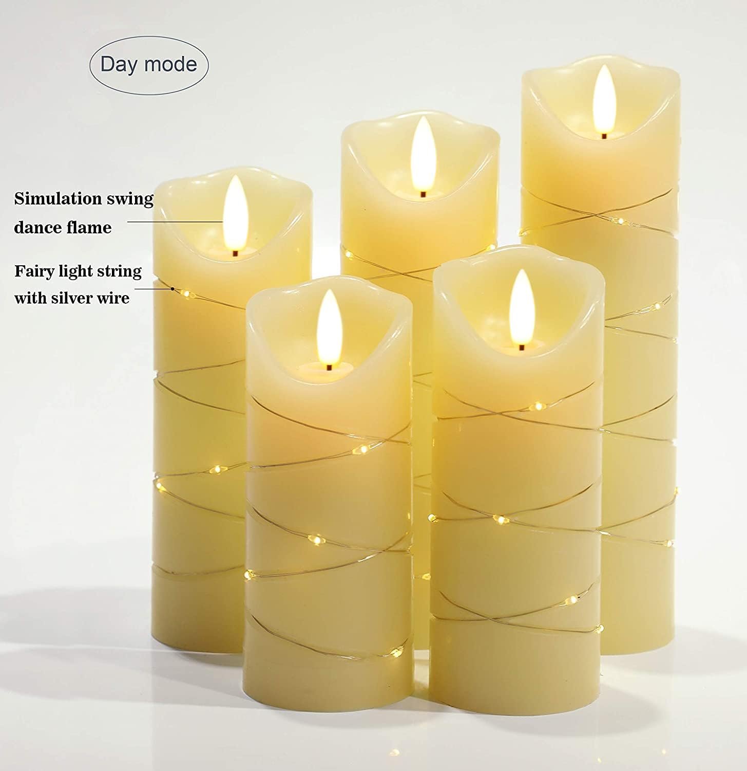LED flameless Candle, with Embedded Starlight String,( danip)5-Piece LED Candle, with 10-Key Remote Control, 24-Hour Timer Function, Dancing Flame, Real Wax, Battery-Powered. (Ivory White) - Image 3