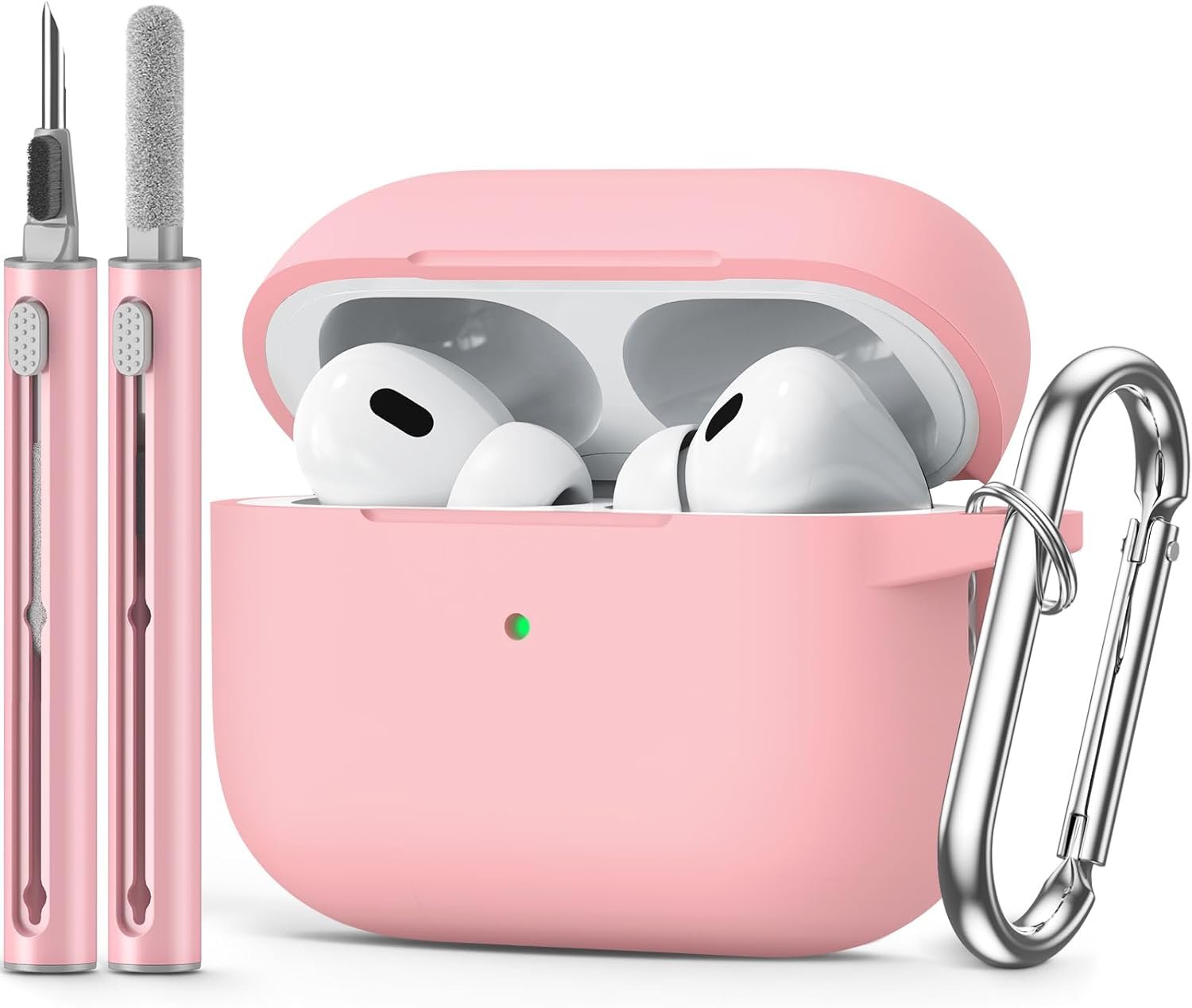 for AirPods Pro 2nd/1st Gen Case Cover 2023/2022/2019 with Cleaner Kit,Soft Silicone Protective Cover for Apple AirPod Pro 2 Generation Charging Case,AirPods Pro Case with Keychain-Pink - Image 2