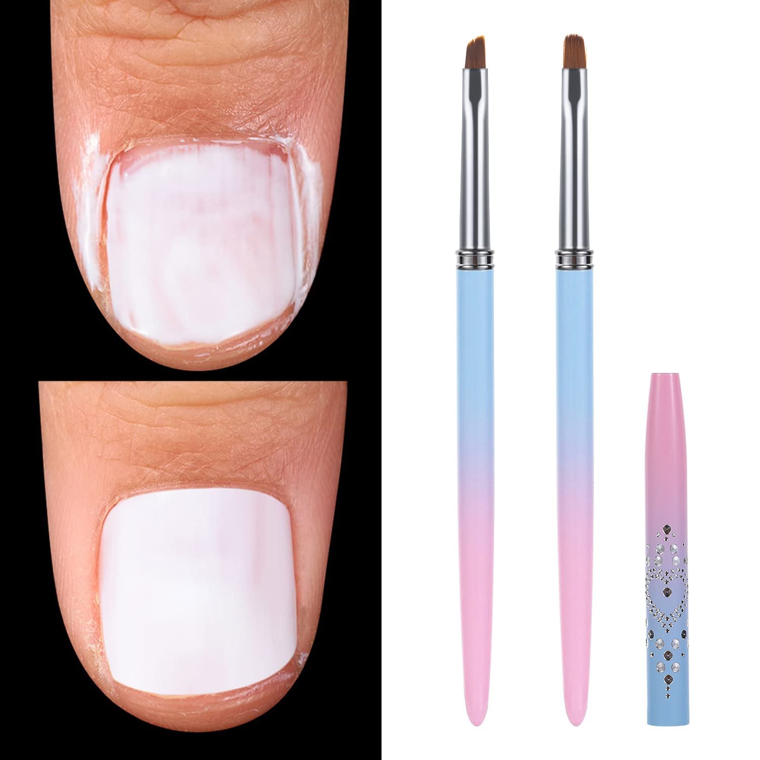 Nail Art Clean Up Brushes,Nail Brushes for Cleaning Polish Mistakes on the Cuticles, Acetone Resistant Nail Brush, Fingernail Cleaning Brushes for Nail Art and Designs (2 Pcs Round&Angled) - Image 2
