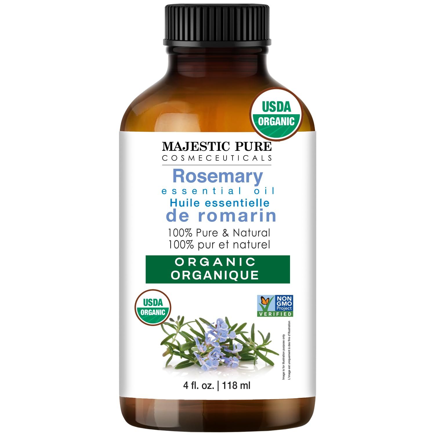 Majestic Pure Organic Rosemary Essential Oil - 100% Pure & Premium Rosemary Oil for Hair Growth, Skin, Face, Aromatherapy & Diffuser - 4 fl oz | Perfect Organic Rosemary Oil for Hair Growth - Image 3