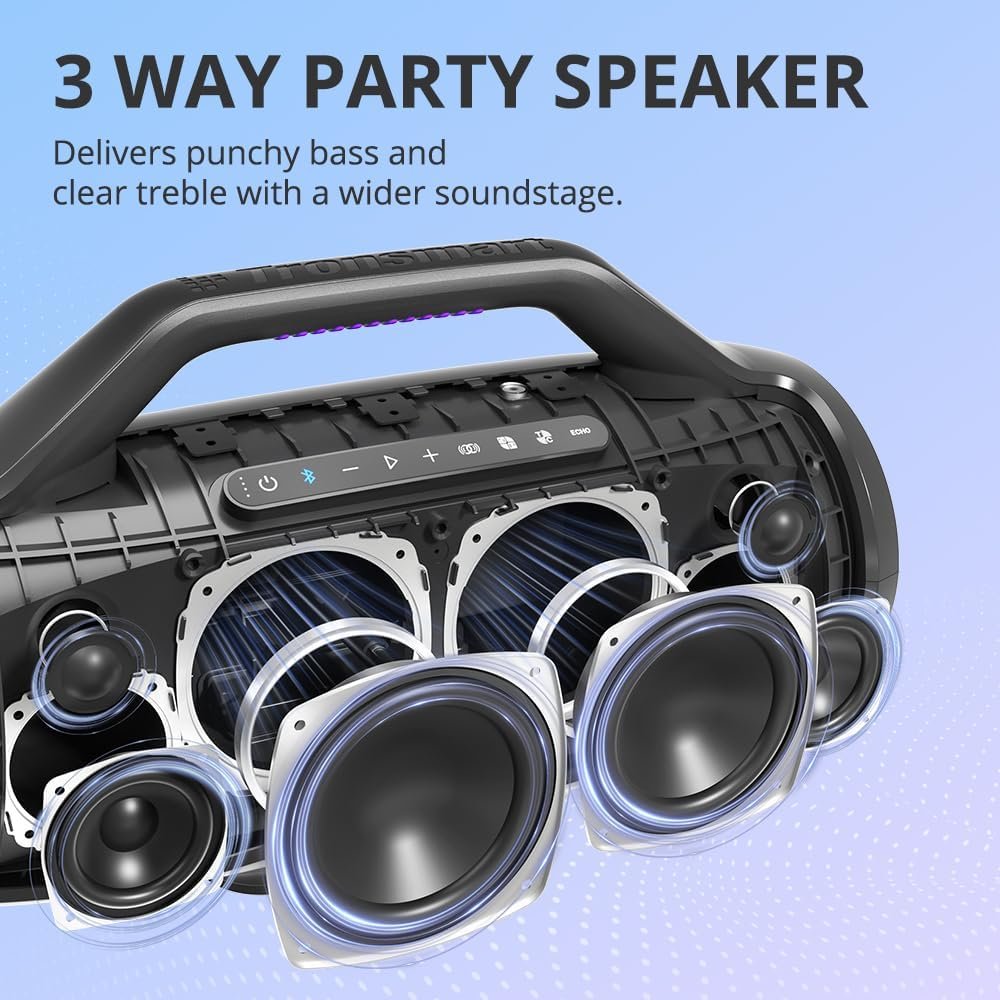 Tronsmart Bang Max Portable Bluetooth Speaker, 130W Powerful Loud Speaker with Deep Bass, Party Sync, IPX6 Waterproof, 24H Playtime, Customized EQ & Light Show,Portable Speaker with Handle for Outdoor - Image 4