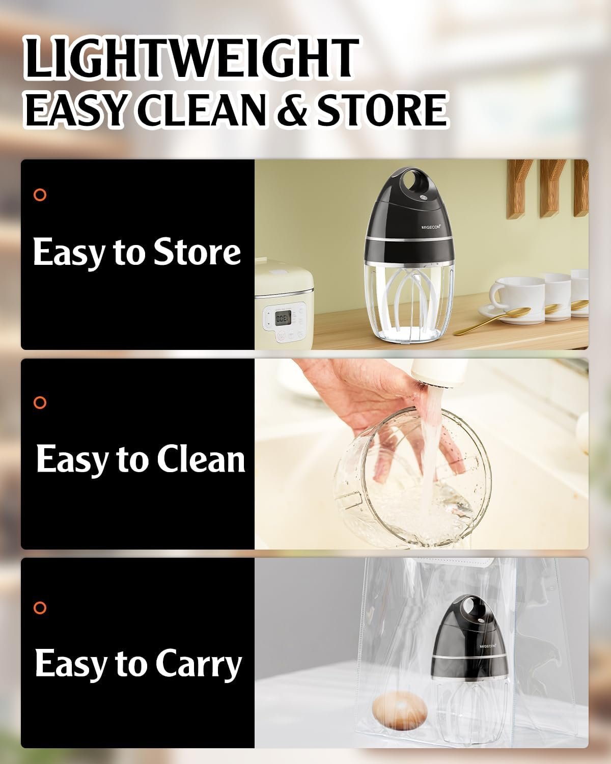 MIGECON Stand Mixer Electric Kitchen Mixer, Electric Egg Beater, Shampoo & dogs Body Wash Foam Whipper, One-touch operation to prevent spills (Dark Grey) - Image 5