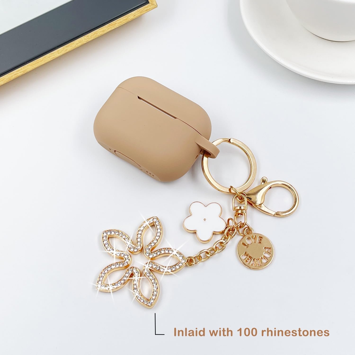 Compatible with AirPods Pro 2nd Generation Case with Cleaner Kit, Silicone Protective Case for Apple AirPod Pro 2nd/1st Earbuds Wireless Charging Cases with Girl Bling Keychain (Milk Tea) - Image 7