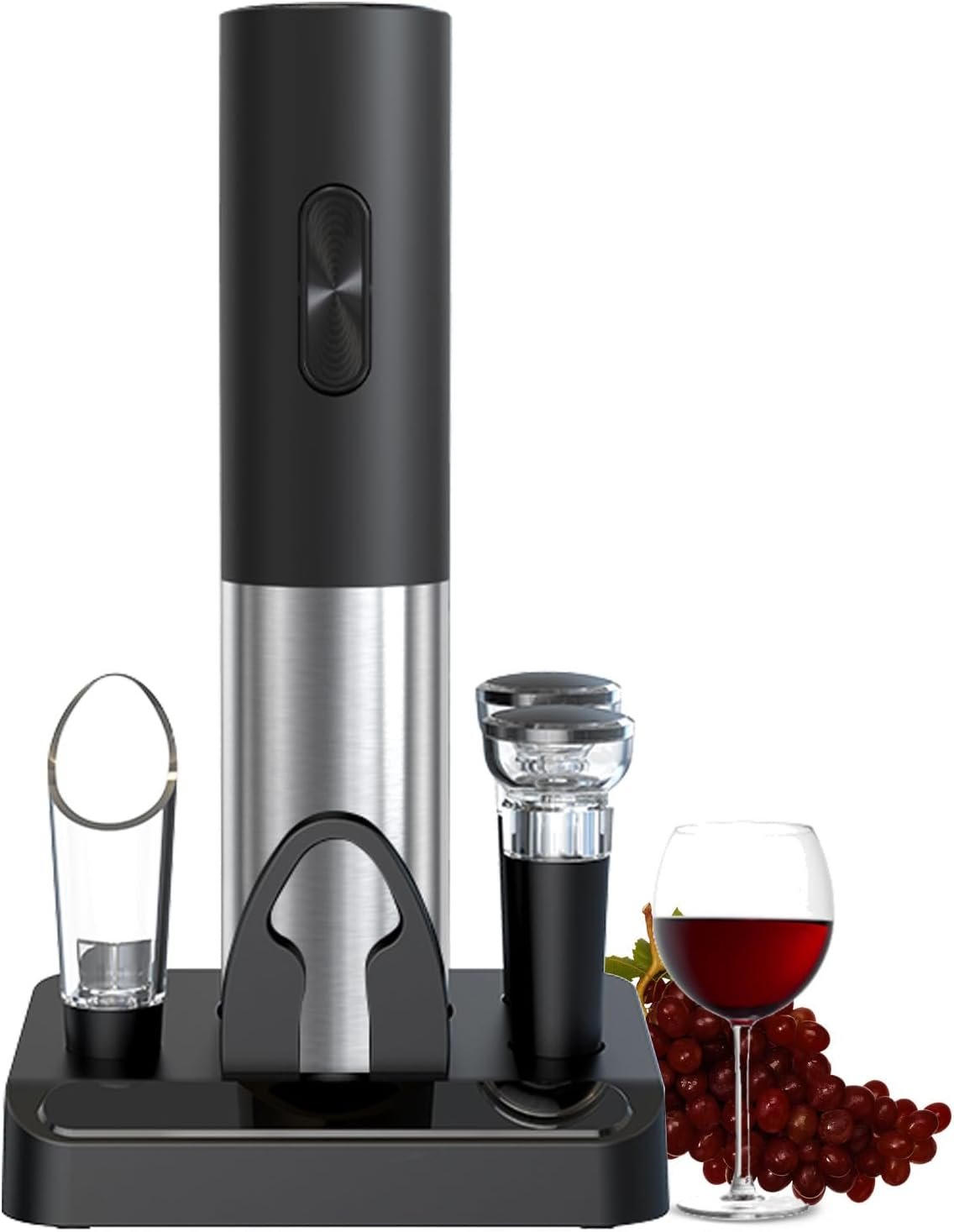 COKUNST Electric Wine Opener Set with Stand, Battery Operated Corkscrews Wine Bottle Openers with Foil Cutter, Wine Pourer, Vacuum Stoppers, Automatic Wine Opener Stainless Steel for Kitchen Party - Image 2