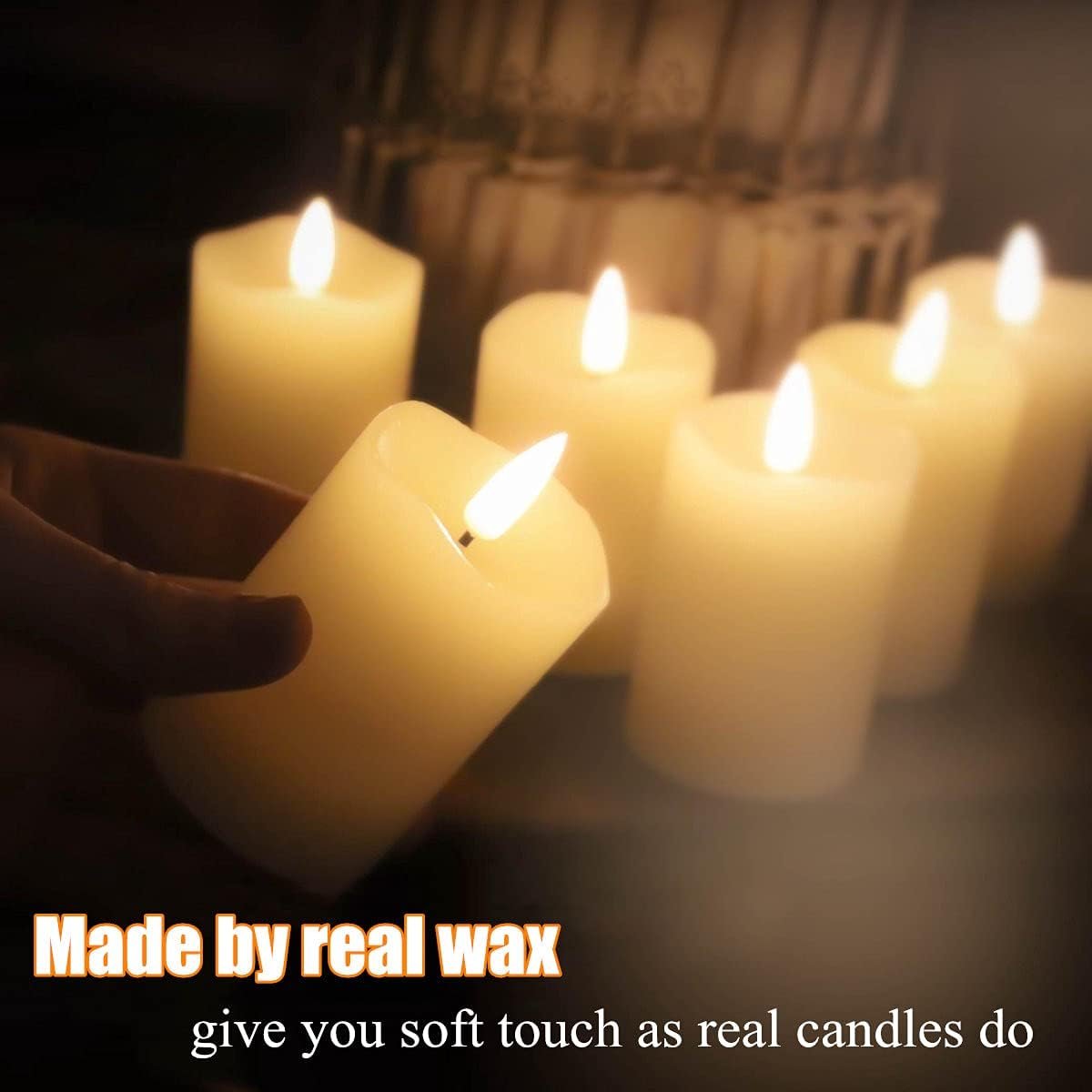 Eywamage Timer Flameless Votive Candles 2 inch x 3 inch , Flickering Small LED Pillar Candles Batteries Included, Ivory Christmas Home Decor 6 Pack with 5 hours timer - Image 7