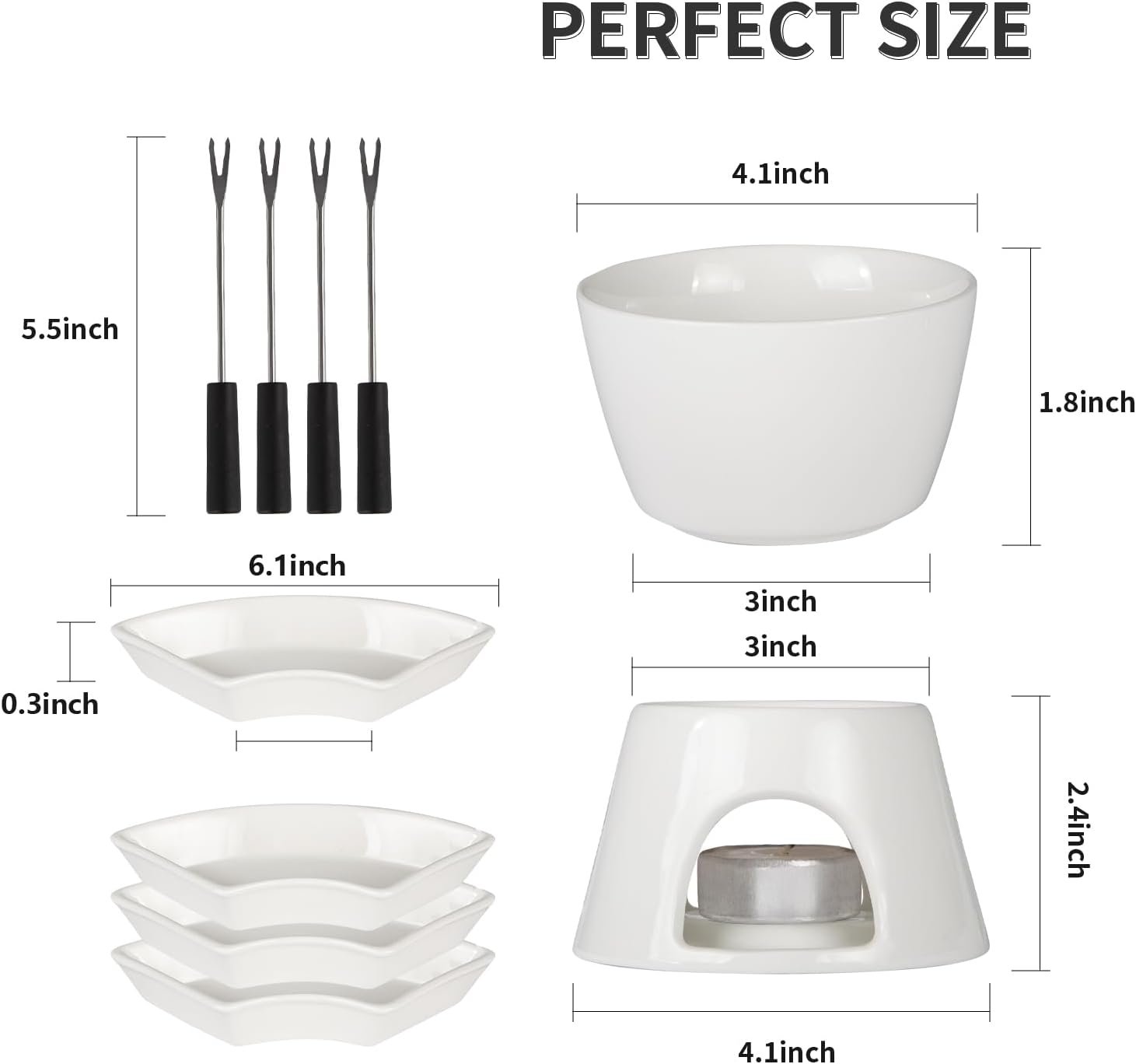 Fondue Set with 4 Dipping Bowls and 4 Forks, Premium Tea Light Porcelain Melting Pot for Cheese, Chocolate and Tapas - Image 6