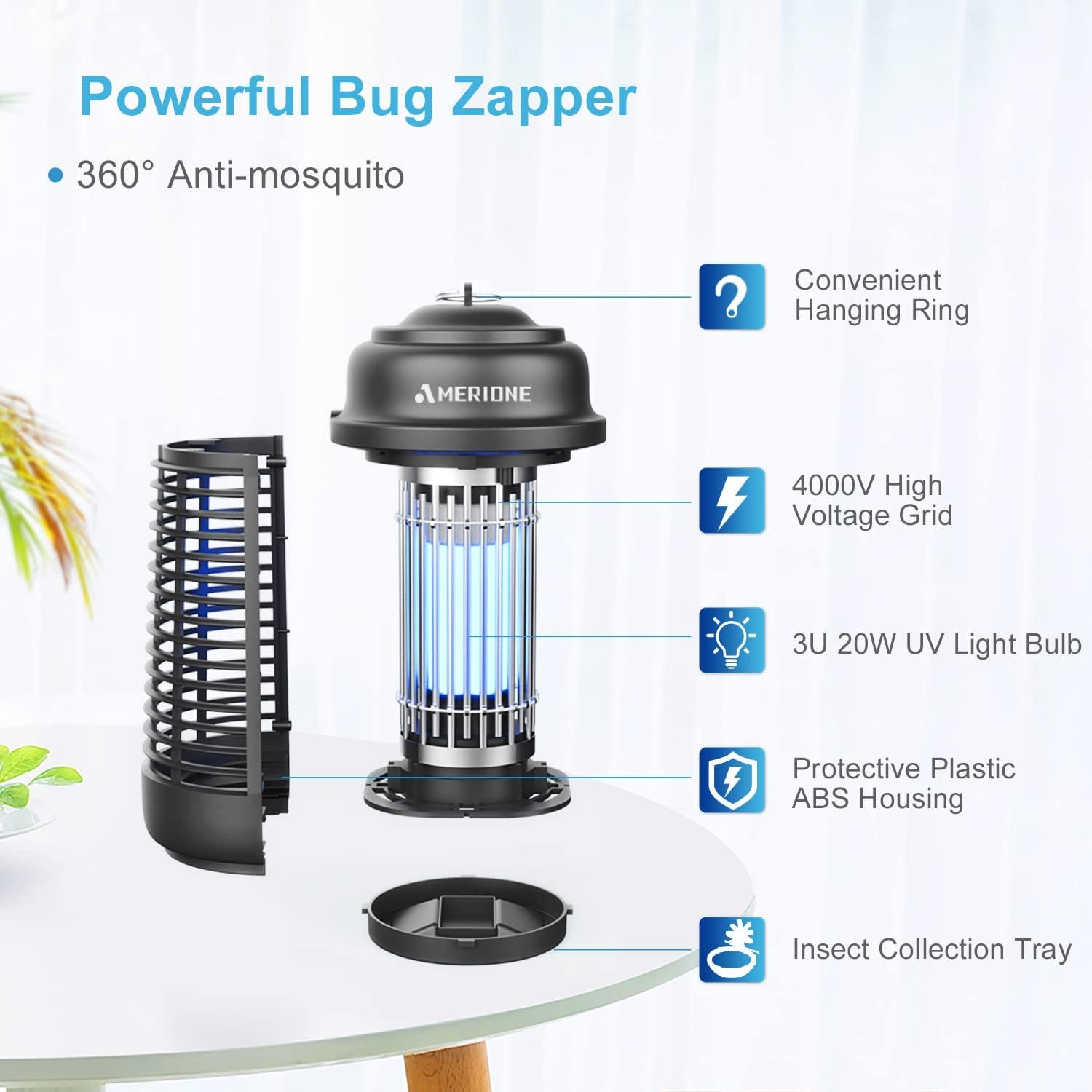 Bug Zapper for Indoor and Outdoor, 20W Electric Mosquito Zapper, Waterproof Insect Killer, 4200V Fly Trap for Home, Bedroom, Backyard, Camping, Patio and More - Image 5