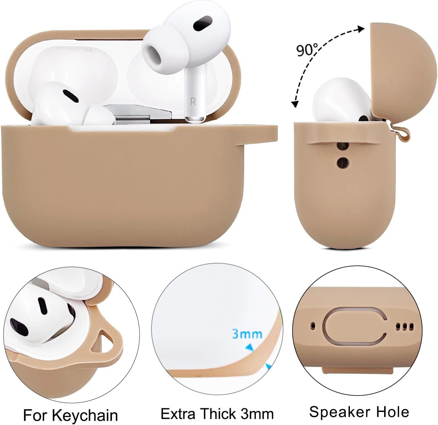 Compatible with AirPods Pro 2nd Generation Case with Cleaner Kit, Silicone Protective Case for Apple AirPod Pro 2nd/1st Earbuds Wireless Charging Cases with Girl Bling Keychain (Milk Tea) - Image 4