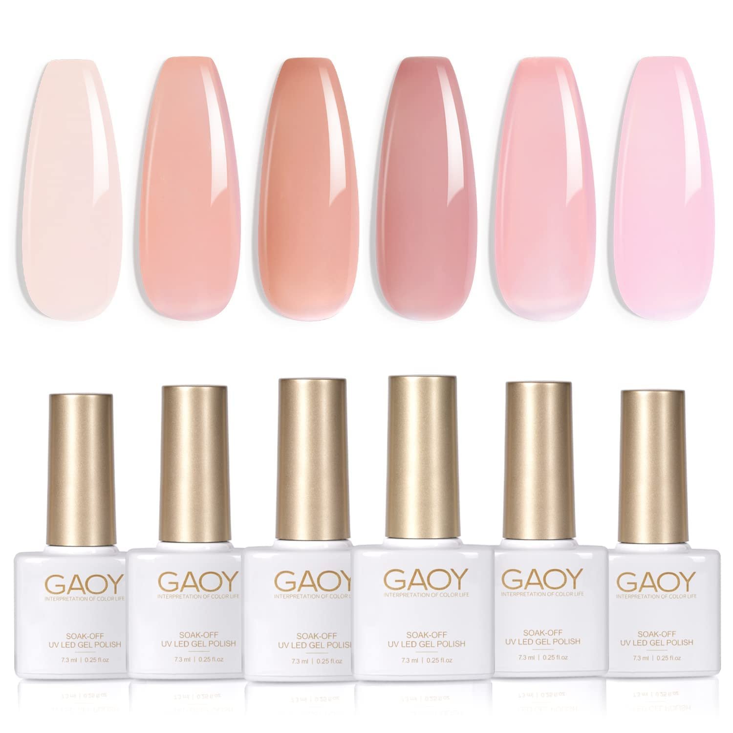 GAOY Jelly Nude Pink Gel Nail Polish Set of 6 Transparent Colors Sheer Gel Polish Kit - Image 2