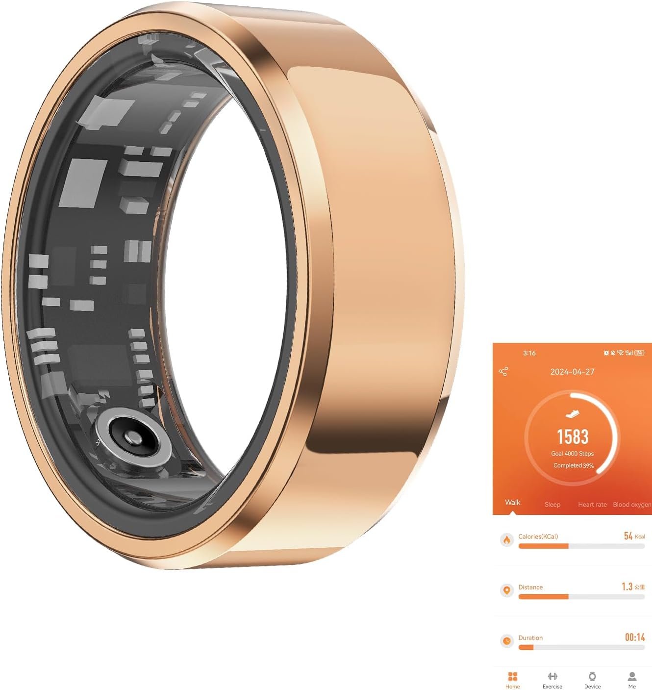 Fitness Tracker Smart Ring,Step Counter,Heart Rate Blood Oxygen Sleep Tracker Health Ring, 5ATM Waterproof Long Battery Life Smart Rings Compatible with iOS & Android (Rose Gold, US 8) - Image 2