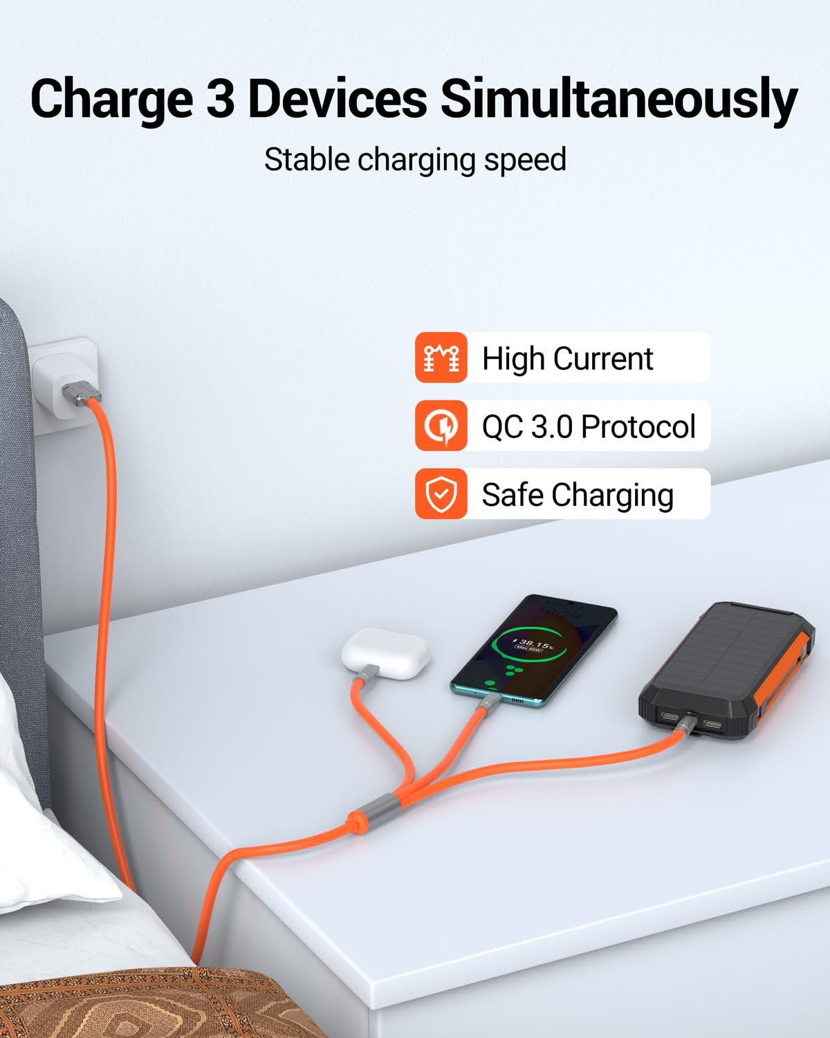 3 in 1 Multi Charging Cable, 60W Fast Charger Cords, 4ft Soft Silicone Charger Cable with Leather Strap, Type-C/Micro USB/Light-ning, Compatible with iPhone 15/iPad/Samsung/Google/PS/Tablets - Image 3