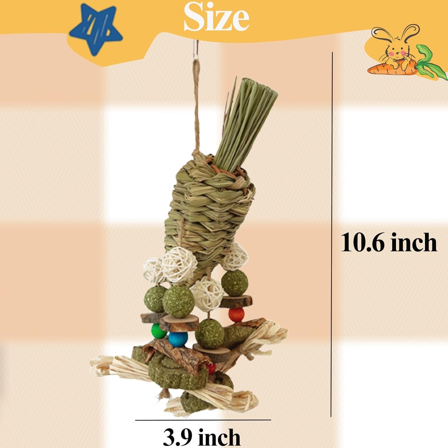 Rabbit Toy, Bunny Cage Hanging Chew Toy & Treats for Guinea Pigs Chinchillas Hamsters Rats and Other Small Pets Teeth Grinding - Image 7