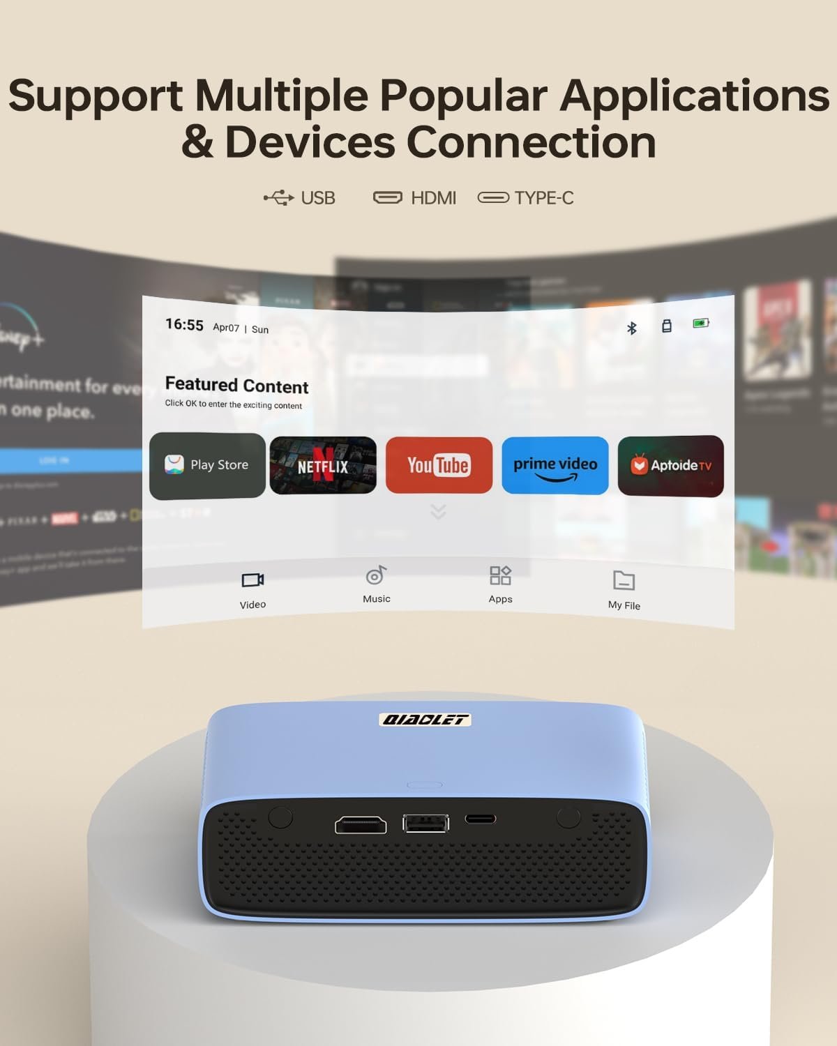 Mini Projector,DLP Projector with Wifi and Blutooth,Electric Focus & Auto Vertical Keystone Portable Projector ,1080P Supported HD Projector for iPhone,Android,HDMI,USB,Fire TV Stick-Blue - Image 8