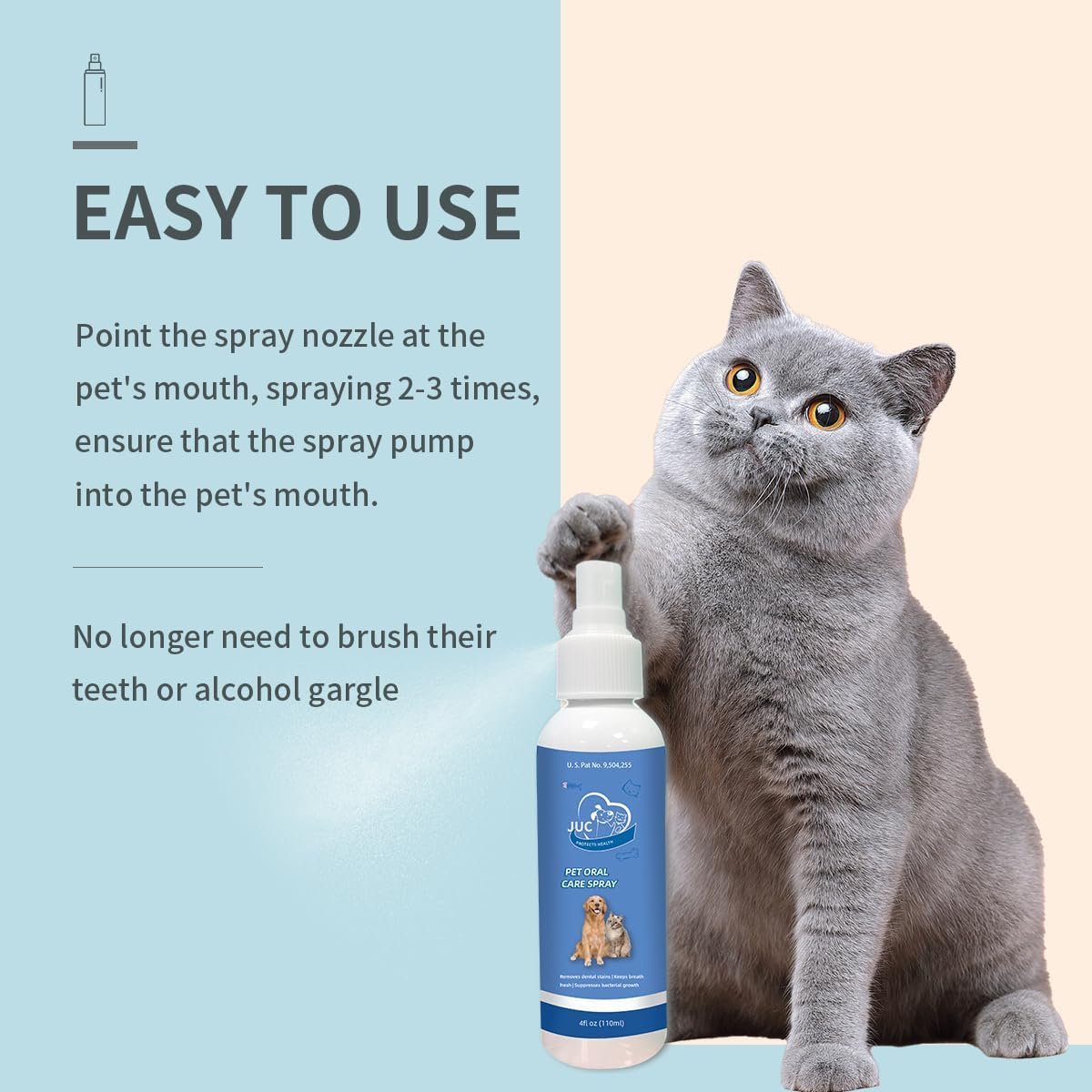 JUC Dog Breath Freshener for Dogs & Cats Teeth Cleaning Spray Dog Bad Breath Pet Oral Care Spray 4fl.oz - Image 6