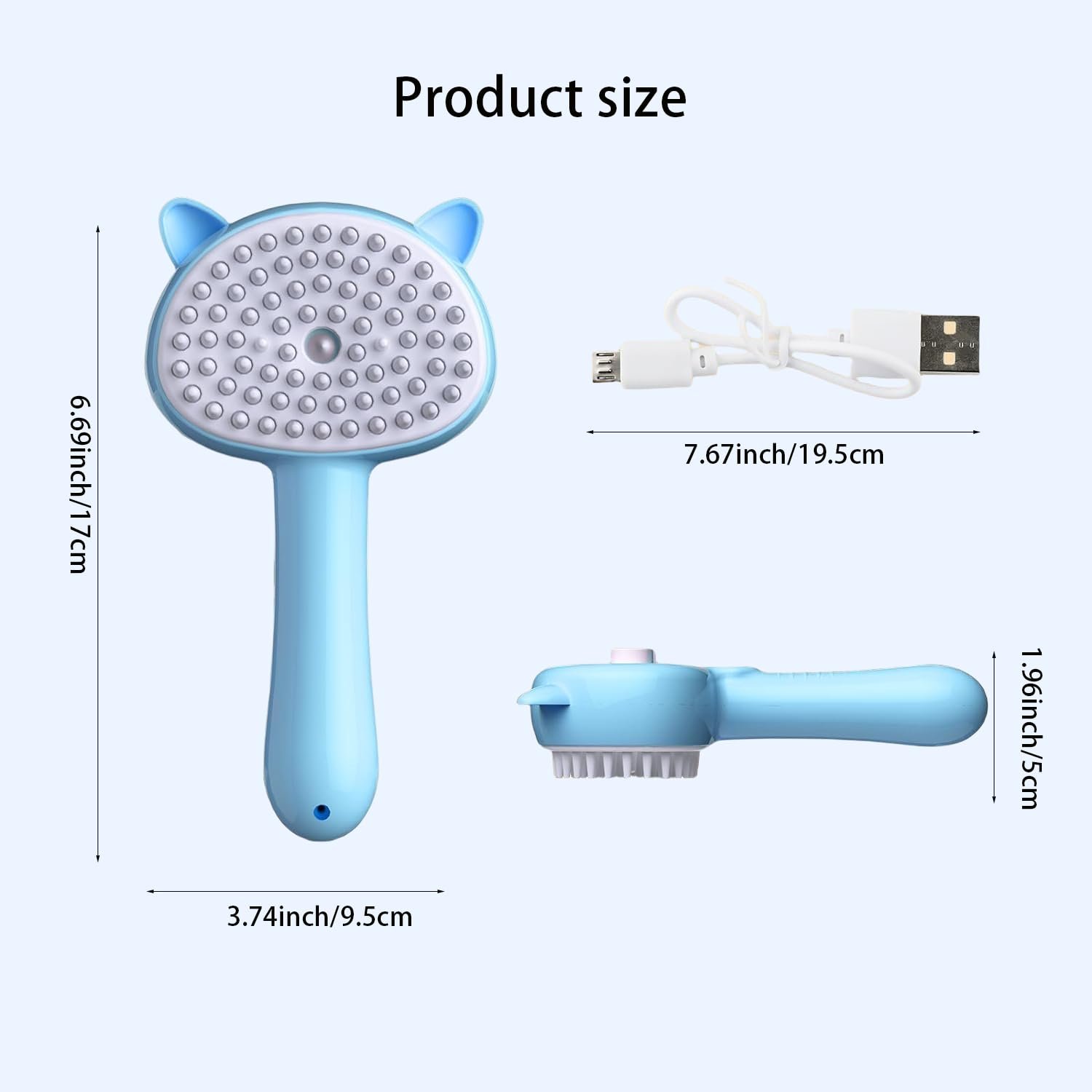 4 in 1 Steamy Pet Brush for Shedding - Rubber Misting Brush with Release Button for Long & Short Hair Cats and Dogs - Pet Grooming Tool (Blue) - Image 7