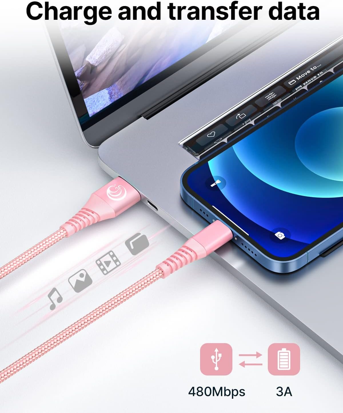 Aioneus iPhone Charger 6ft 2Pack, Apple Certified USB A to Lightning Cable Nylon Braided Phone Charger Cord Fast Charging for iPhone 14 13 12 11 Pro Xr Xs Max 10 8 7Plus 6 SE -Pink - Image 7