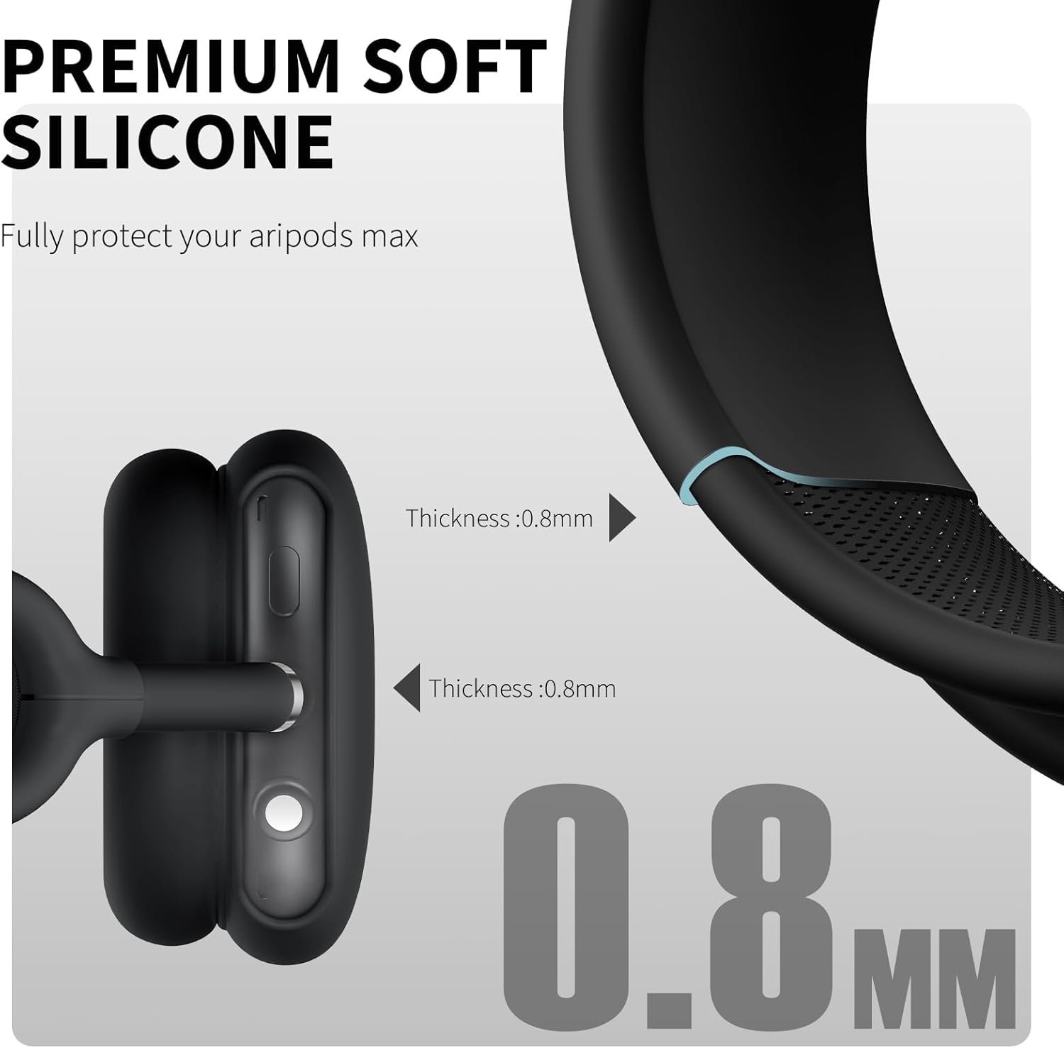 Silicone Case Cover for AirPods Max Case, Anti-Scratch Ear Pad Case Cover/Ear Cups Cover/Headband Cover for AirPods Max,Accessories Soft Silicone Protector for Apple AirPods Max (Black) - Image 6