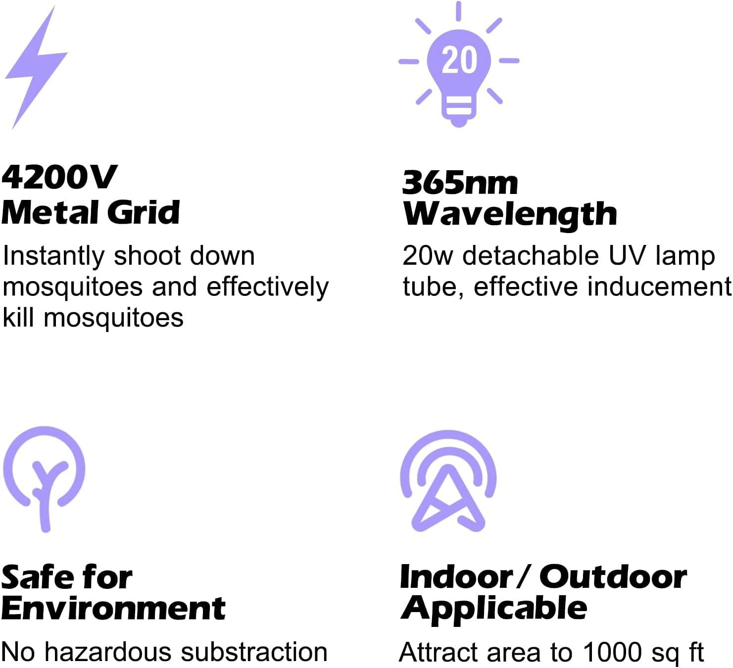 Bug Zapper Outdoor, Electric Mosquito Zapper,Fly Zapper,Odorless and Physical Mosquito Killer,Bug Zapper Indoor with Waterproof Non-Toxic,4000V Electric Fly Zapper for Backyard Patio Home - Image 6