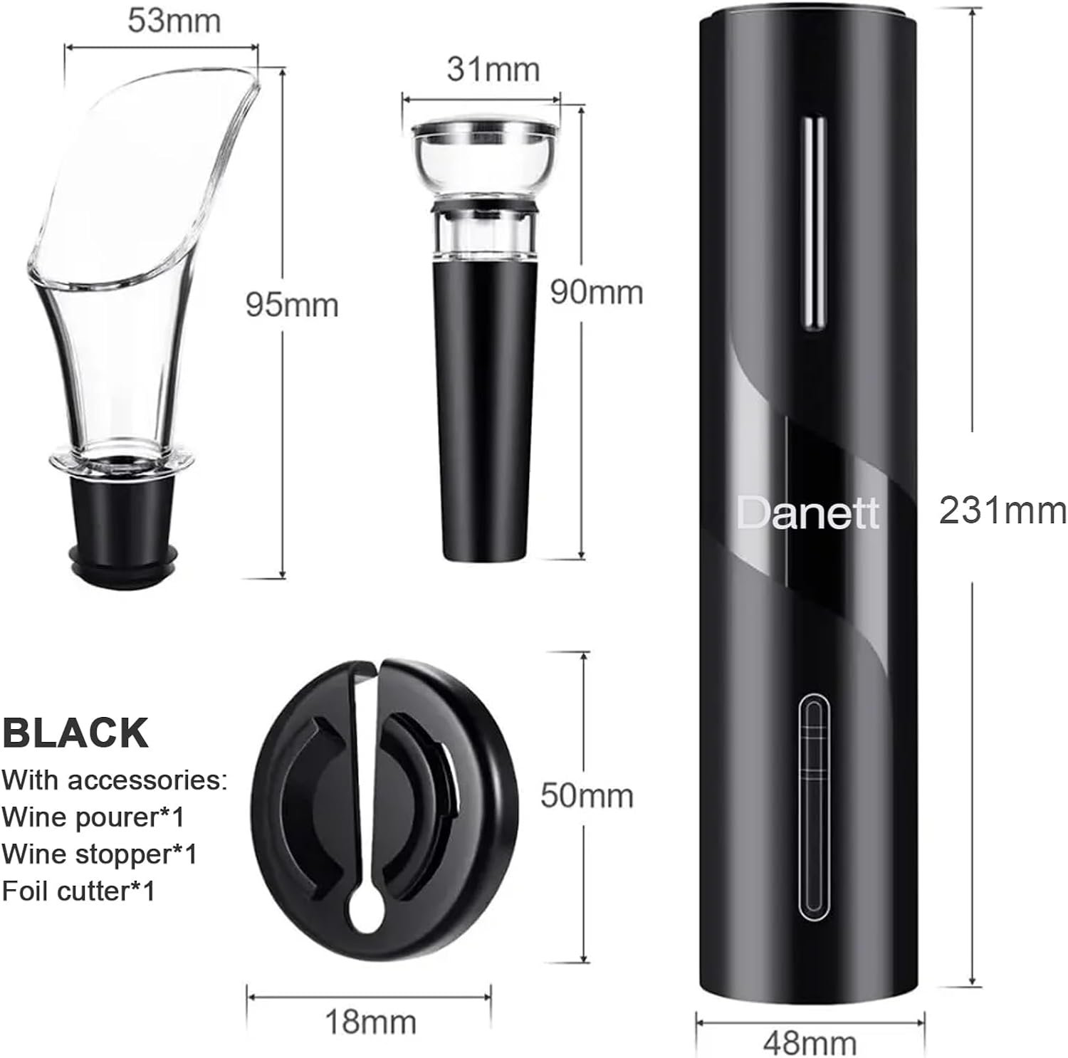 Electric Wine Opener Set - Automatic Corkscrew Opener with Foil Cutter, Pourer, and Vacuum Stoppers - Battery Operated - 4-in-1 Wine Accessories Kit-for Wine Lovers - Image 9