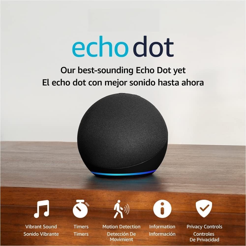 Echo Dot (5th Gen, 2022 release) | International Version with US Power Adaptor | Smart speaker with Alexa | Charcoal - Image 2