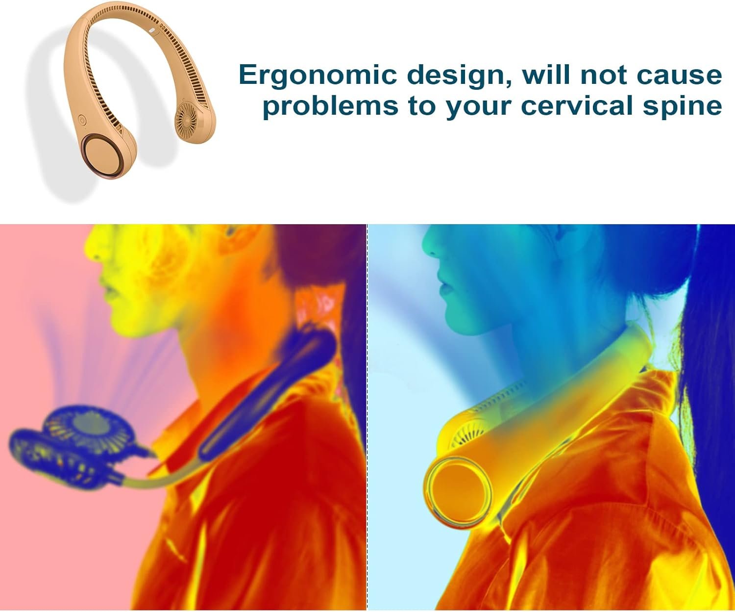 CIVPOWER Neck Fan: Portable Personal Neck Cooling Rechargeable Bladeless Fan - Hands Free 3 Speed 4000 mAh Battery USB Operated Wearable Headphone Design - for Men Women Outdoor Indoor Caramel - Image 7