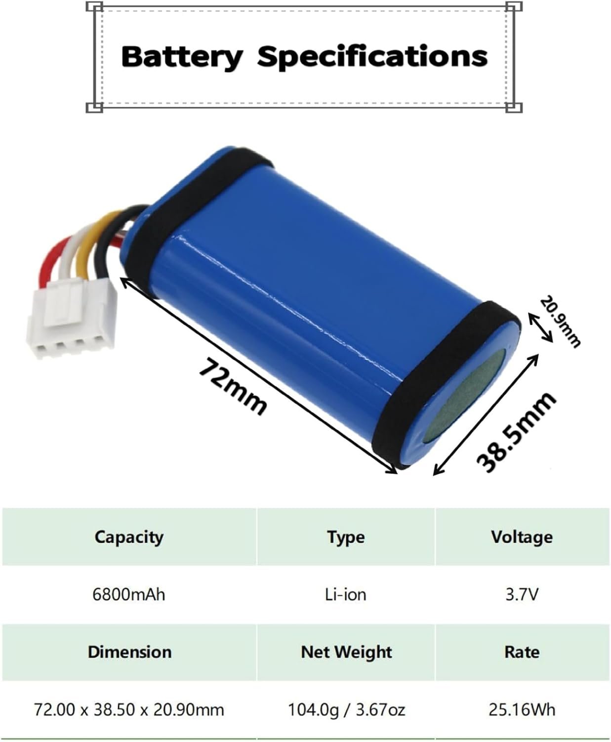 6800mAh Extended GSP-1S2P-F6D Battery Replacement Compatible with Flip 6 Waterproof Portable Bluetooth Speaker. - Image 4
