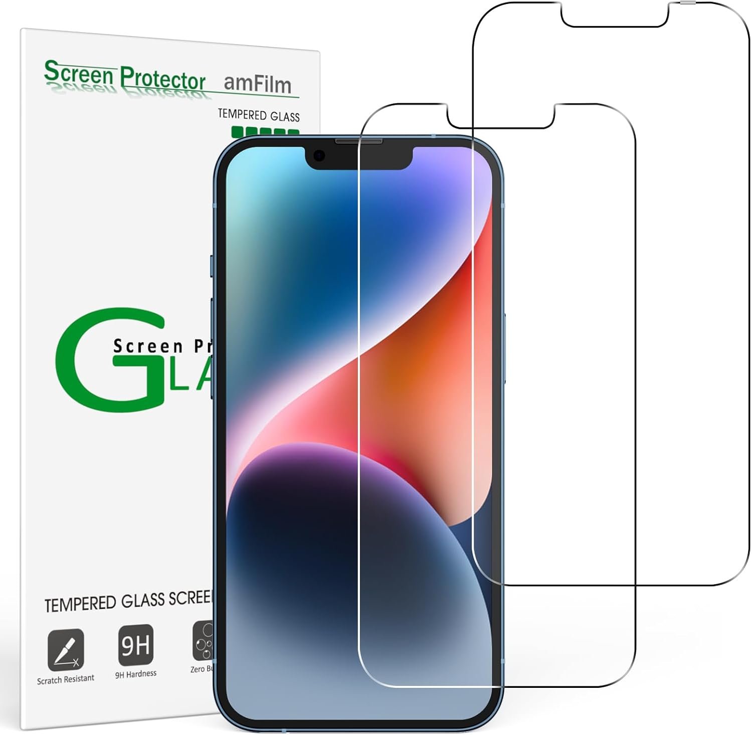 amFilm Essential Screen Protector for iPhone 14 iPhone13 iPhone 13 Pro 6.1", Premium 9H+ Tempered Glass, Anti-Scratch, HD-Clear and Touch-Sensitive, Case Friendly, 2 Pack - Image 2