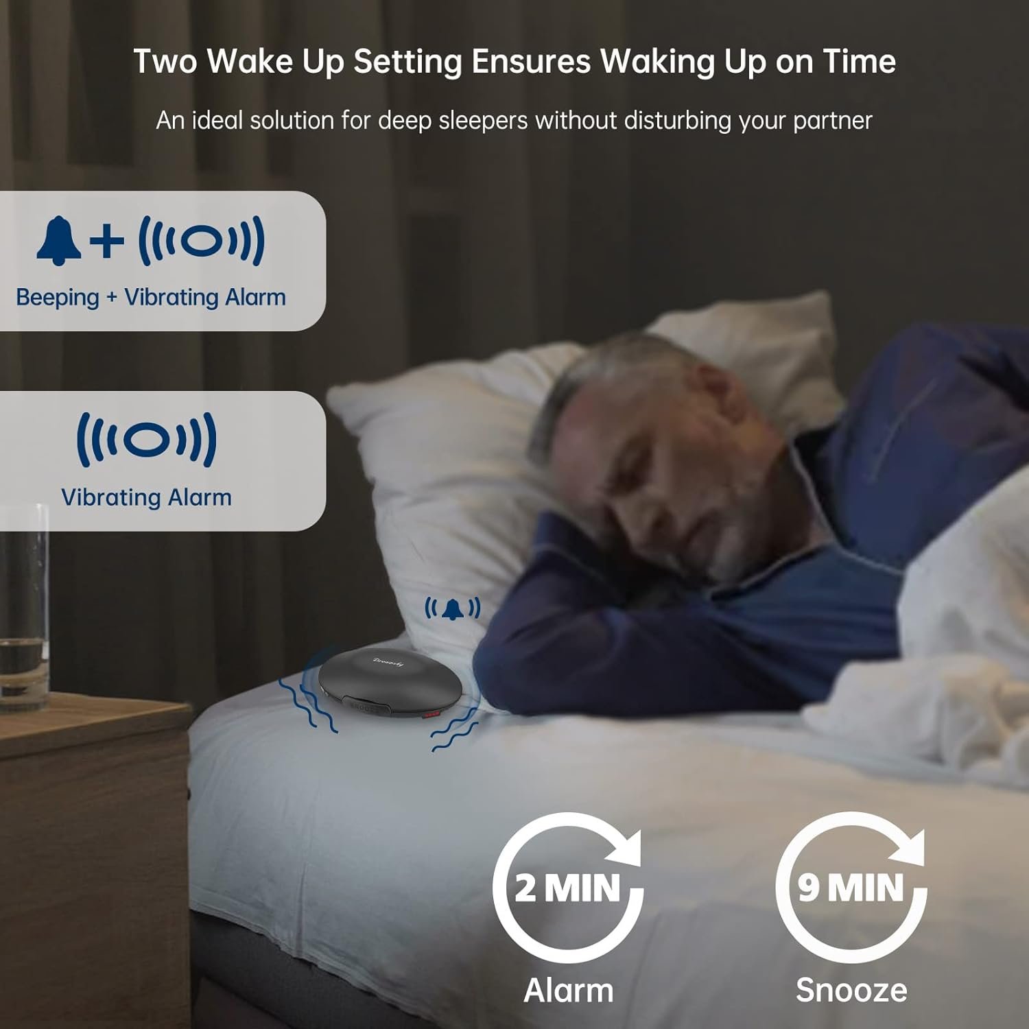 DreamSky Vibrating Alarm Clock for Heavy Sleepers - Auto Set Bed Shaker Alarm Clock Under Pillow for Hearing Impaired, Bedroom, Travel, Rechargeable Battery Operated, Cordless, Auto DST, LCD Backlight - Image 6