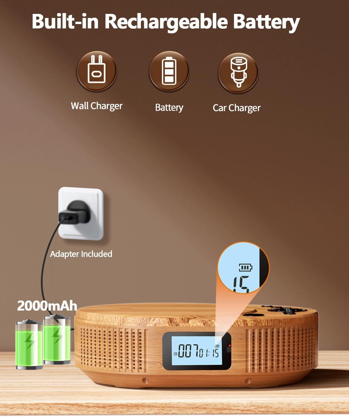 CD Player Portable, FELEMAN Upgraded Portable CD Player & Bluetooth Speaker 2 in 1 Combo, Rechargeable Boombox CD Player for Car/Home with Remote Control, FM Radio, Support AUX/USB, Headphone Jack - Image 4