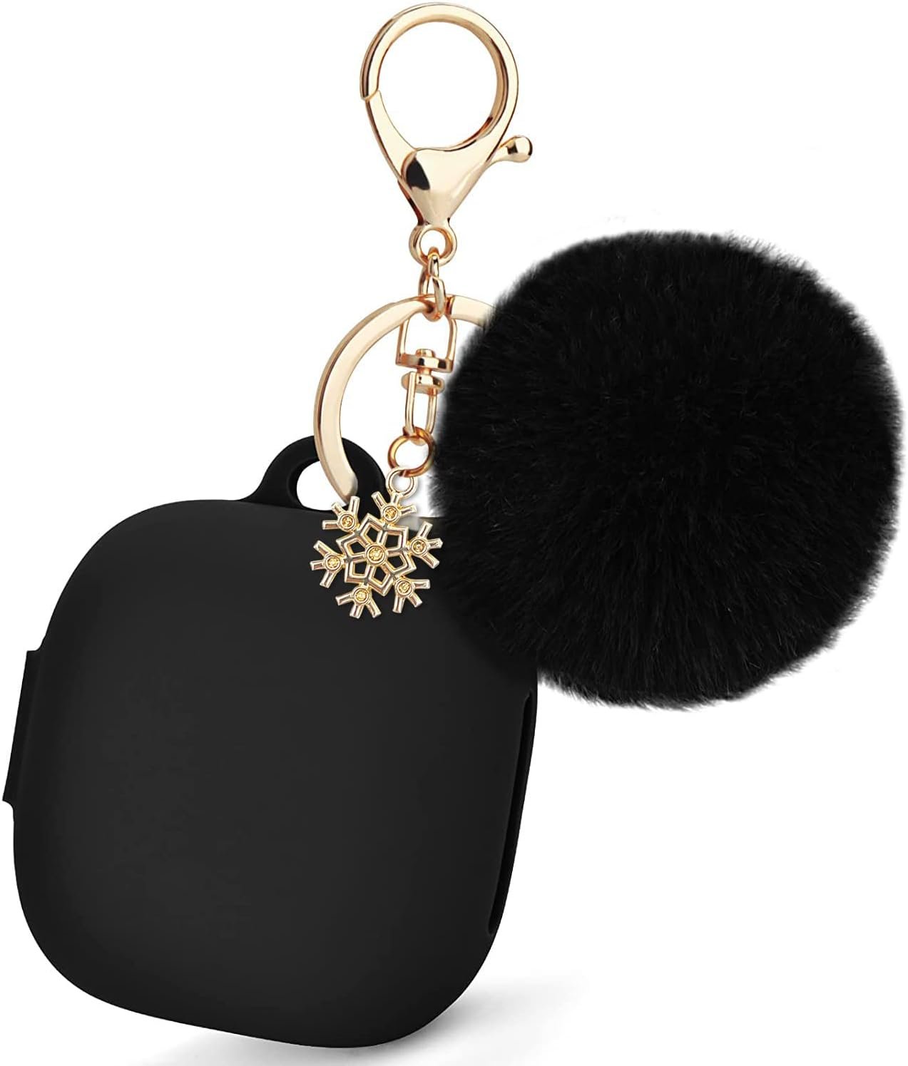 Case Compatible with Beats Fit Pro Soft Silicone Case for Beats Fit Pro 2021 with Cute Pompom Keychain (Black) - Image 2