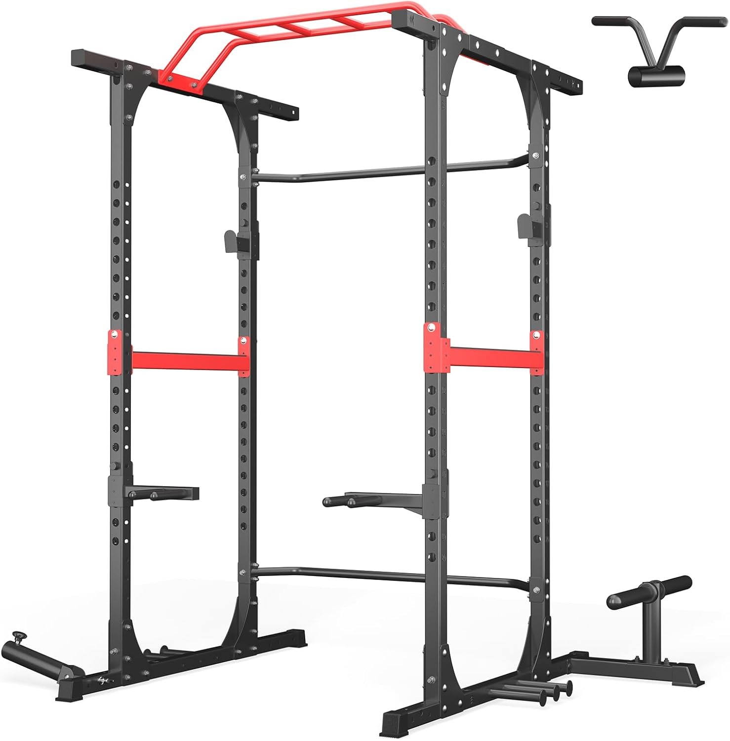 Power Cage1200lbs Capacity Commercial-grade Quality Power Rack, Multi-Functional Squat Rack Fitness Equipment with J-Hooks, Dip Handles, Landmine Attachment for Olympic Barbell Weight Plate & Bar Storage Rack for Home Gym, Garden, Garage, Low Ceiling Basement - Image 2