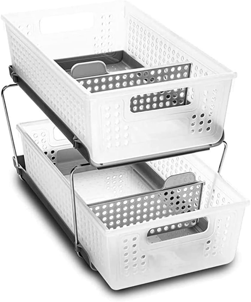 madesmart 2-Tier Organizer, Multi-Purpose Slide-Out Storage Baskets with Handles and Dividers, Frost - Image 2