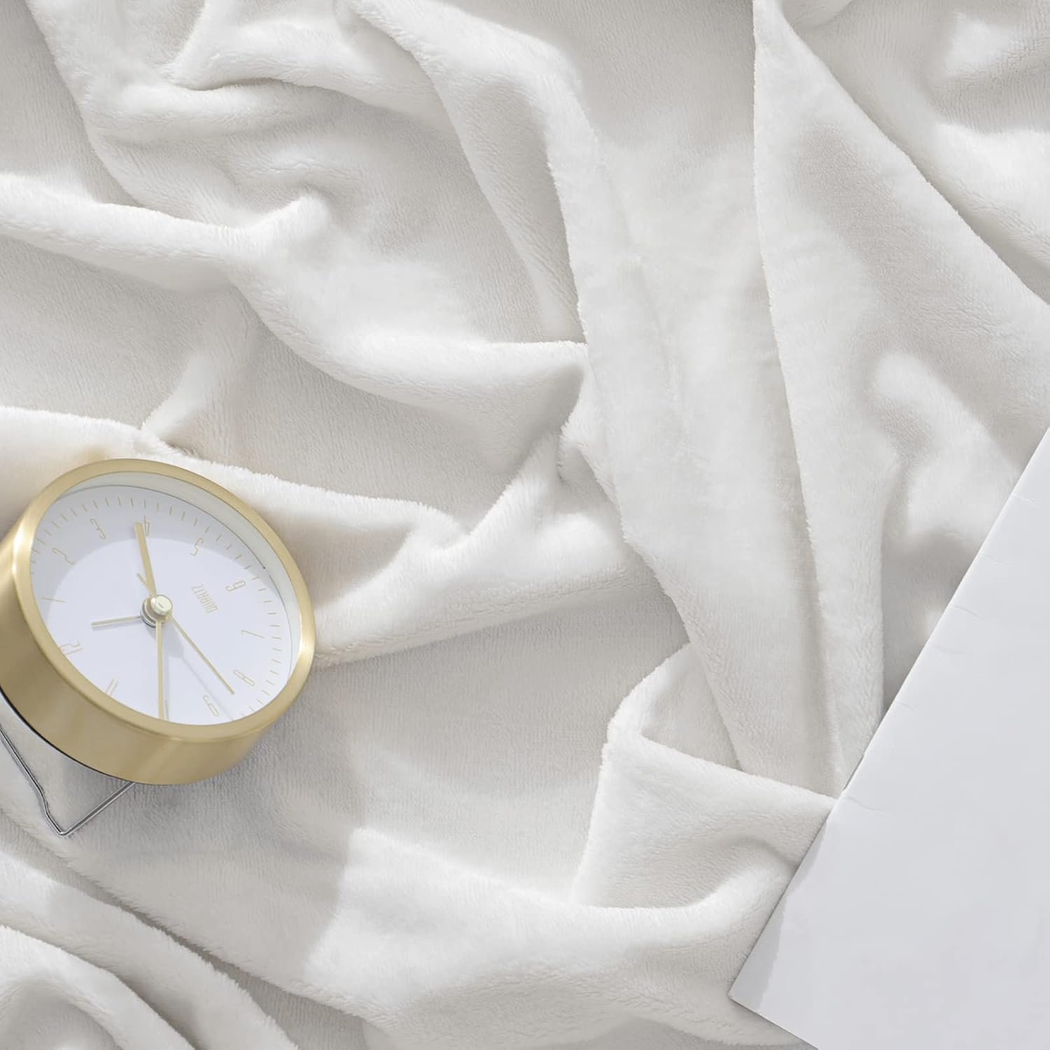 CozyLux Fleece Bed Blankets Queen Size White - 300GSM Soft Lightweight Cozy Plush Fuzzy Microfiber Flannel Blanket for Travel Camping Chair and Sofa, 90x90 inches - Image 7