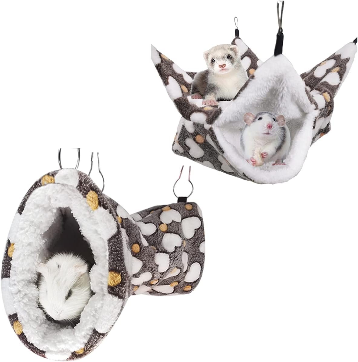 LEFTSTARER Cashmere Pet Bed Mat and Toy, Heart-Brown Ferret Guinea Pig Hammock Toy Small Animal Cage Accessories, 19.7x5.9in Hanging Tunnel & 13.39x13.39in Bunkbed Hammock - Image 2