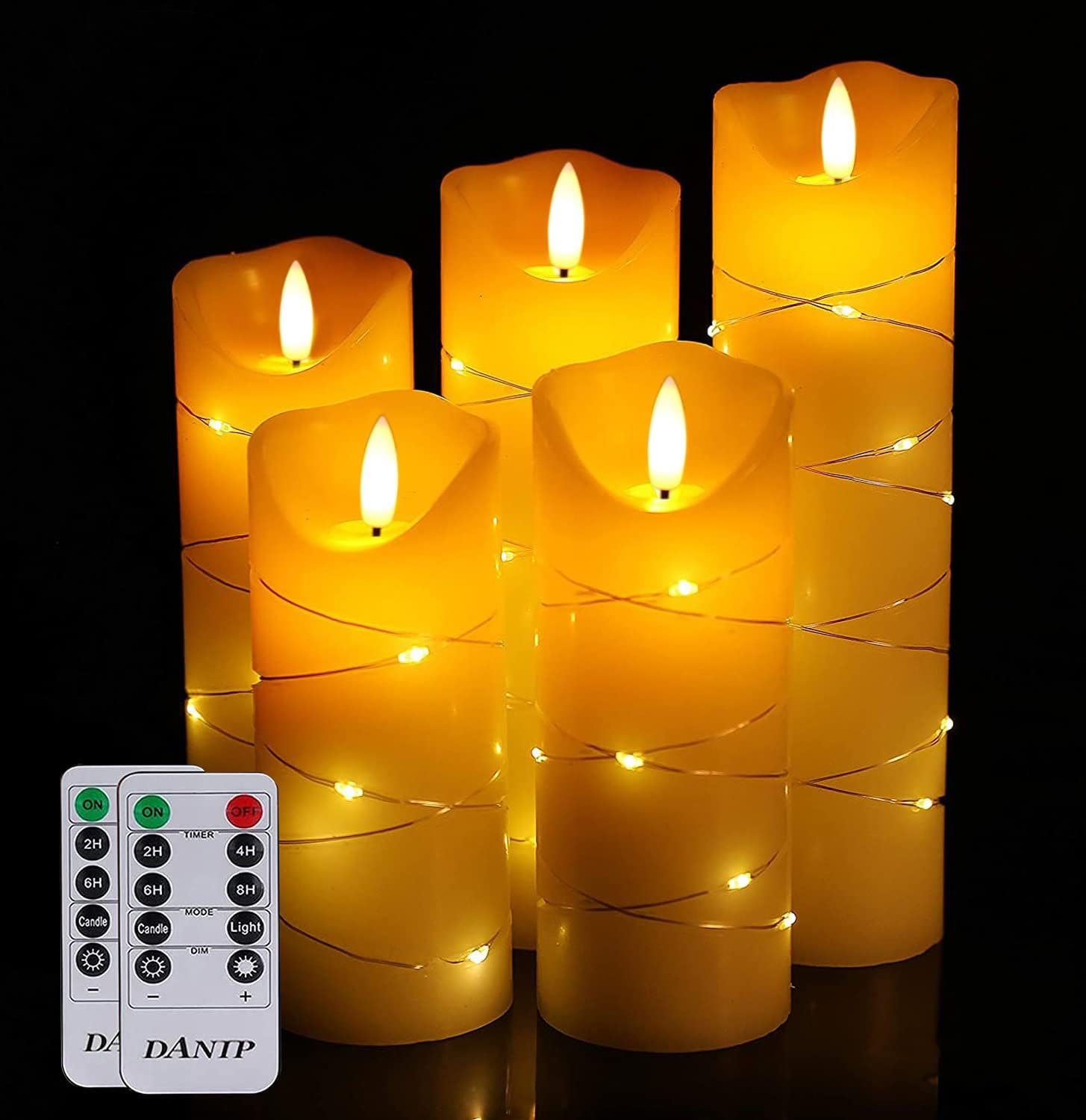 LED flameless Candle, with Embedded Starlight String,( danip)5-Piece LED Candle, with 10-Key Remote Control, 24-Hour Timer Function, Dancing Flame, Real Wax, Battery-Powered. (Ivory White) - Image 4