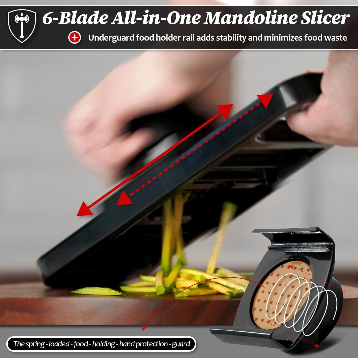 Adjustable Mandoline Food Slicer with 6 Blades Options & Spring-loaded Hand Protection Guard/Stainless Steel Frame, Handheld Vegetable Slicer, Potato Chips Slicer, Julienne Shredder, Built-in magnet - Image 5